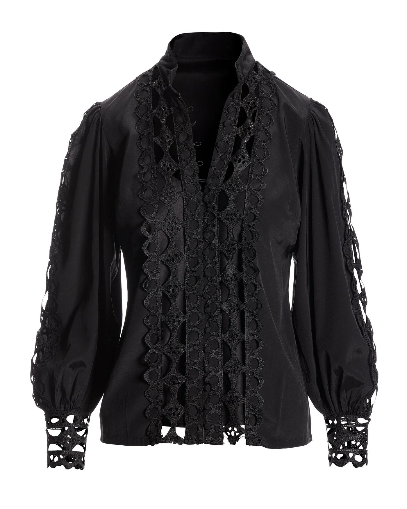 Women's hotsell black lace cut-out shirt