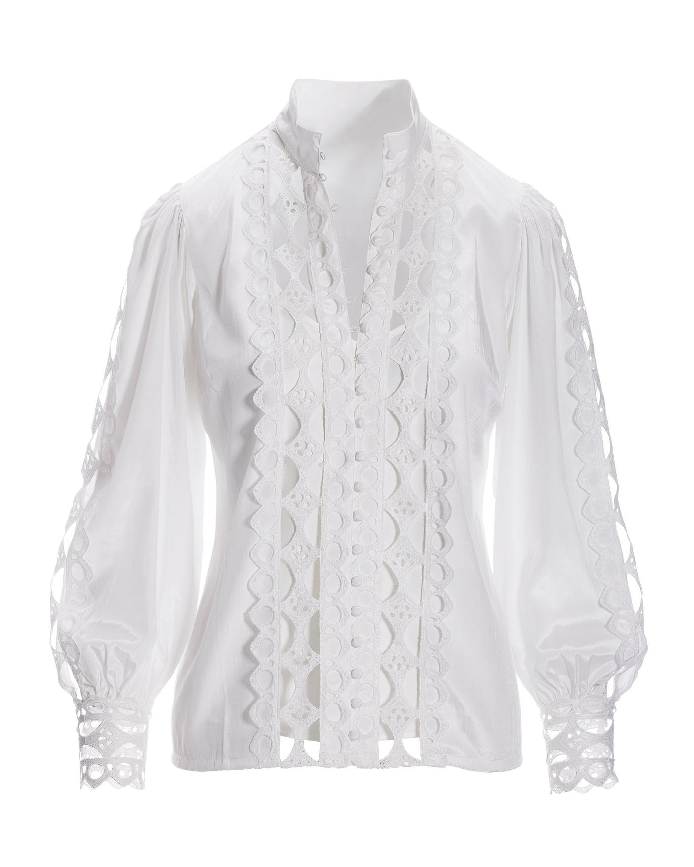 Cutout Lace Button Up Shirt - White | Boston Proper