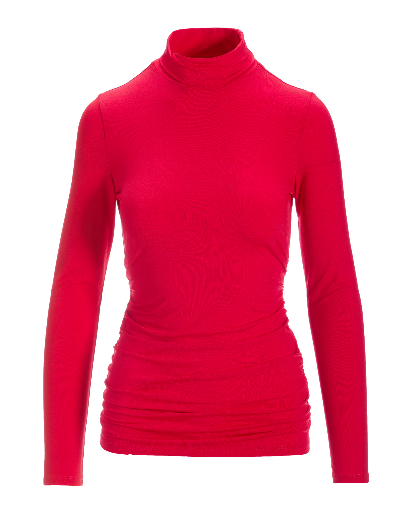 So Chic Ruched Turtleneck Top Tomato Red | Boston Proper