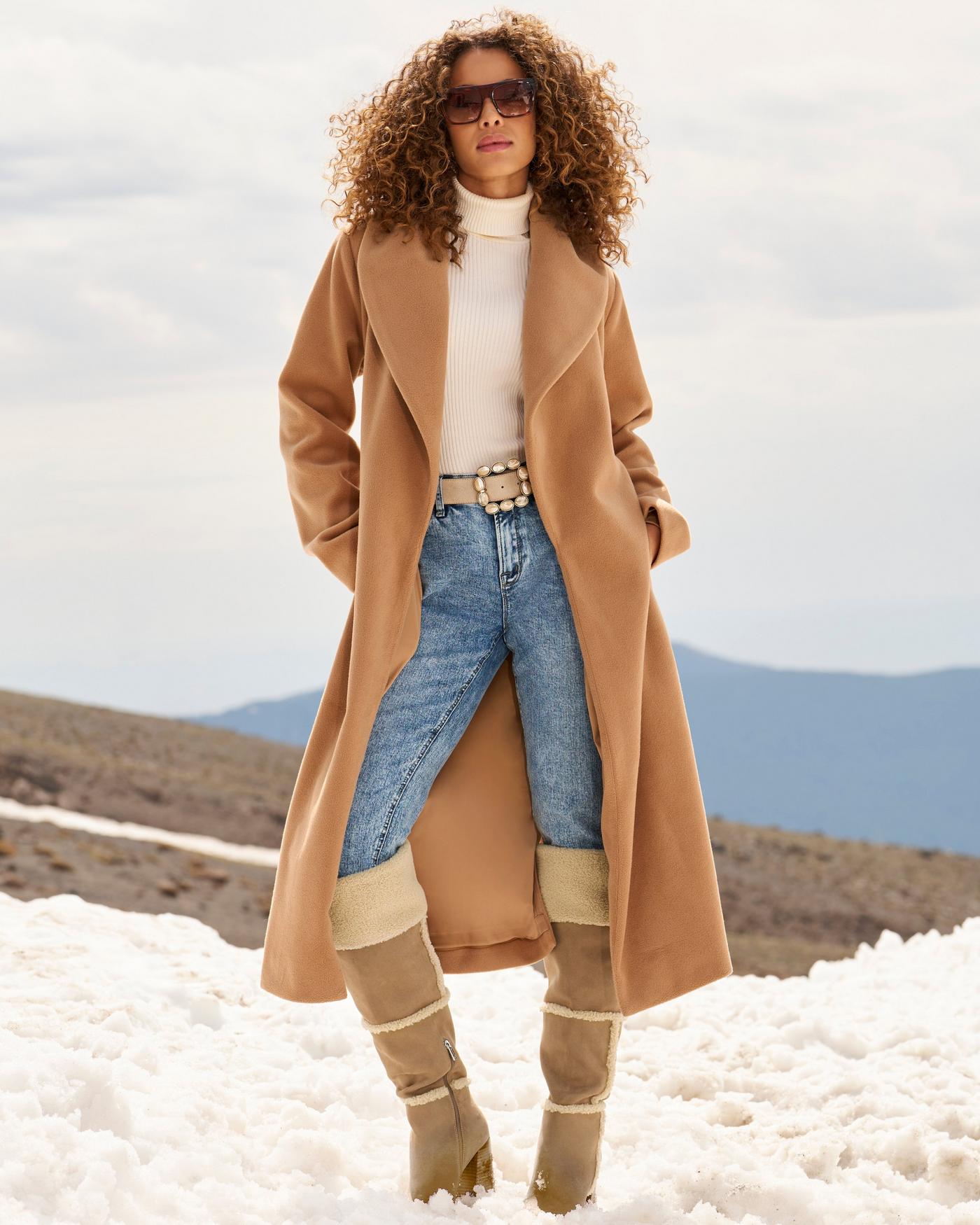 Shearling Suede Tall Heeled Boot Natural Boston Proper