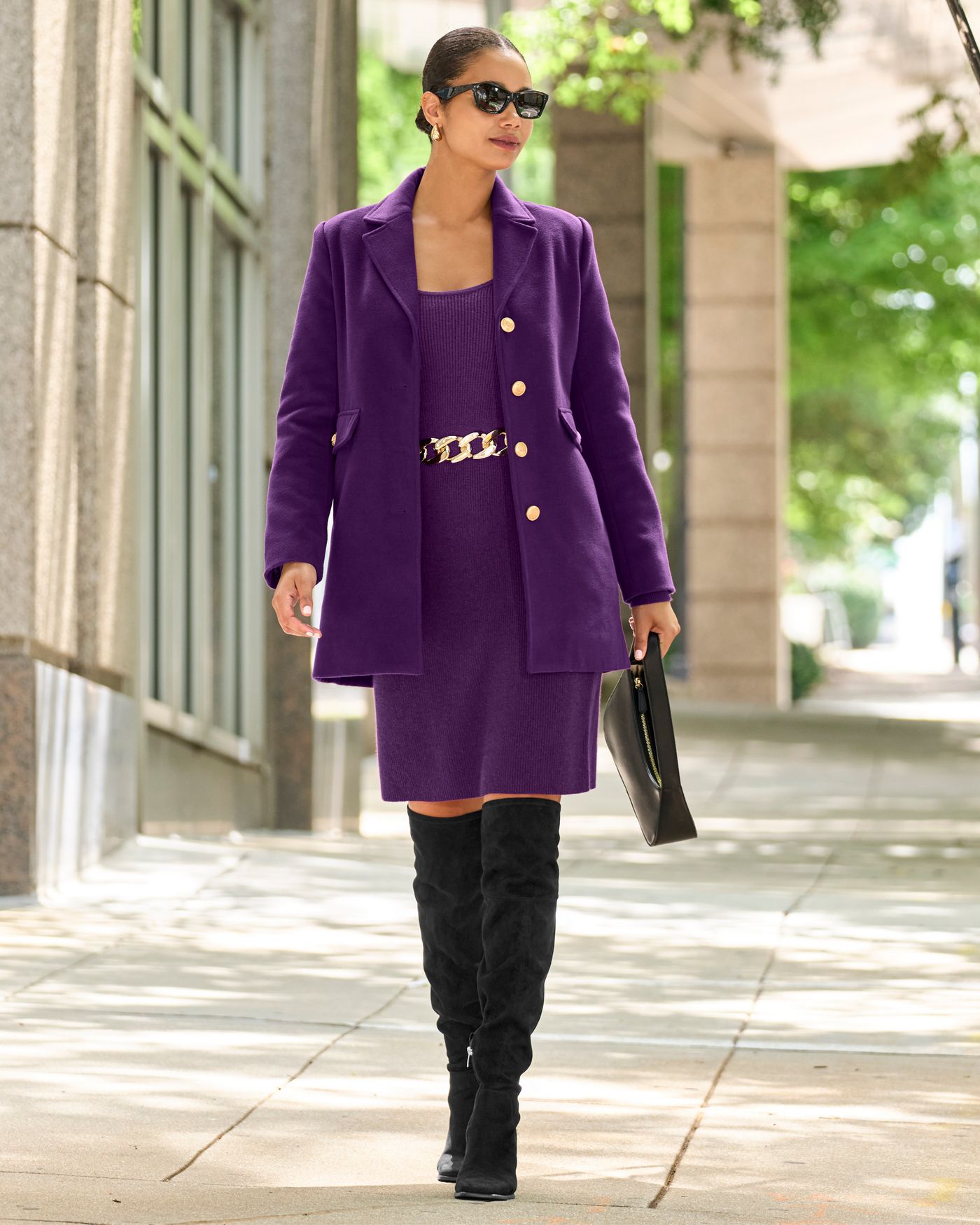 Scoop Neck Balloon Sleeve Sweater Dress Grape Juice