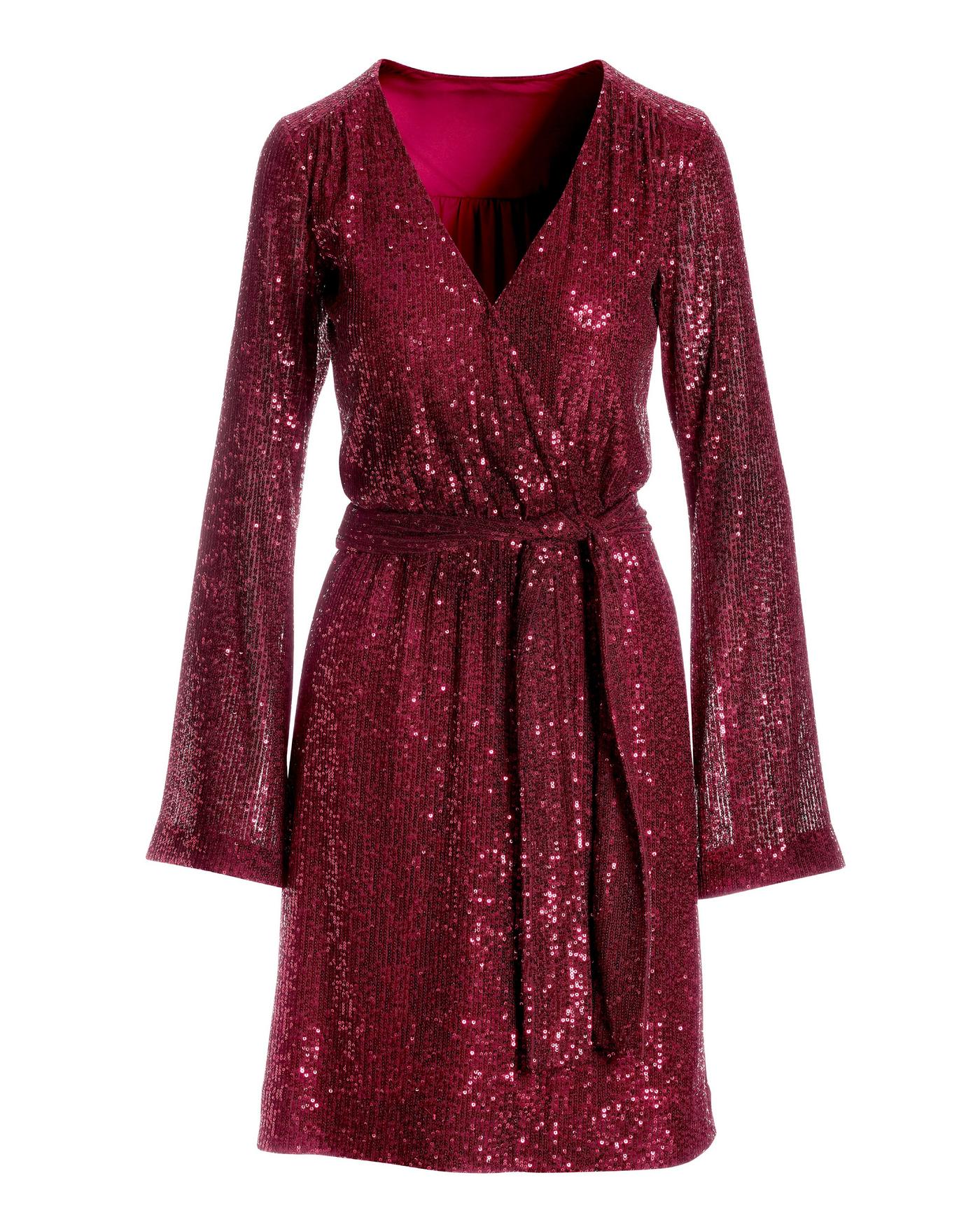 Sequin Tie Waist Bell Sleeve Dress - Jester Red | Boston Proper