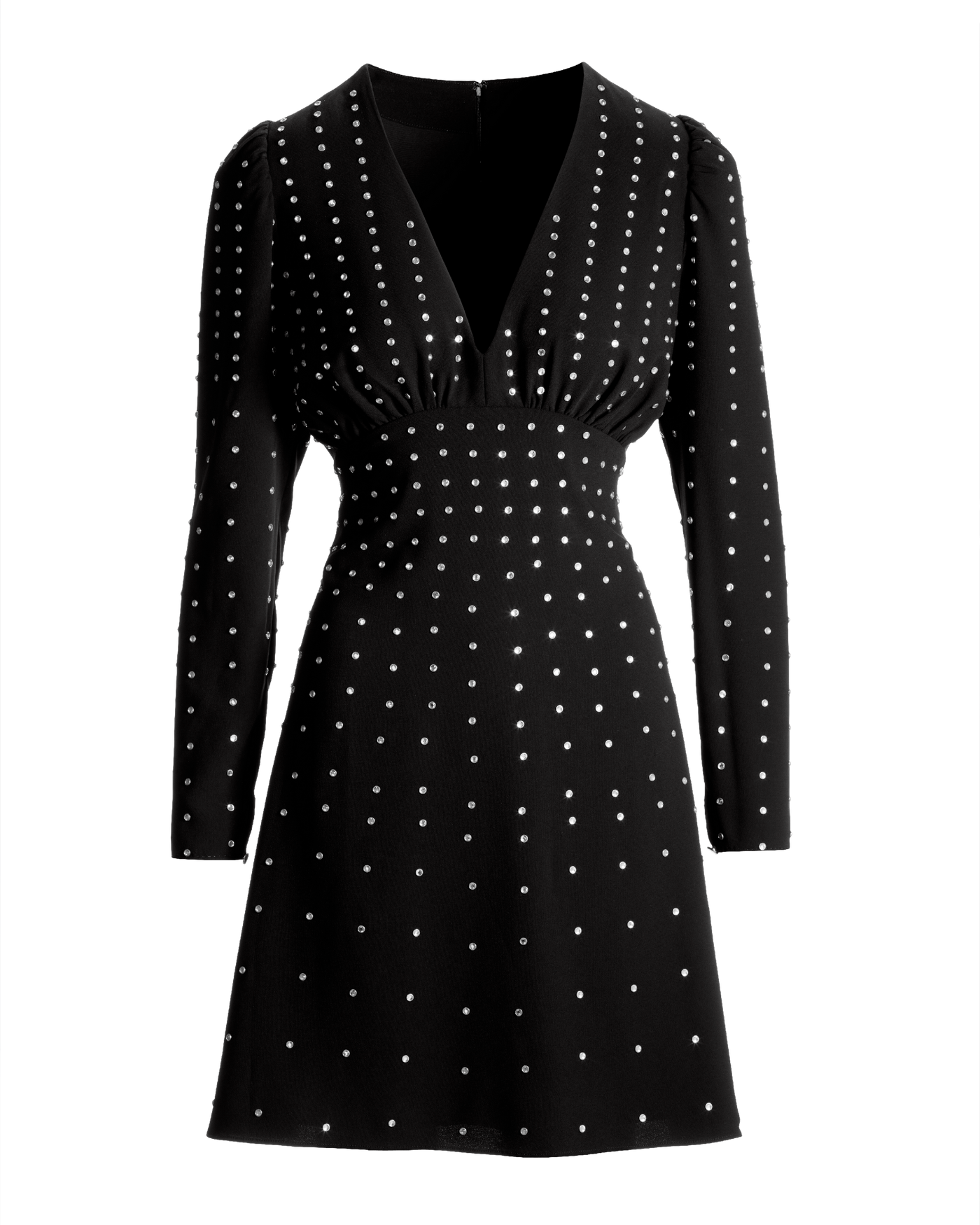 Crystal Embellished V Neck A Line Dress Black