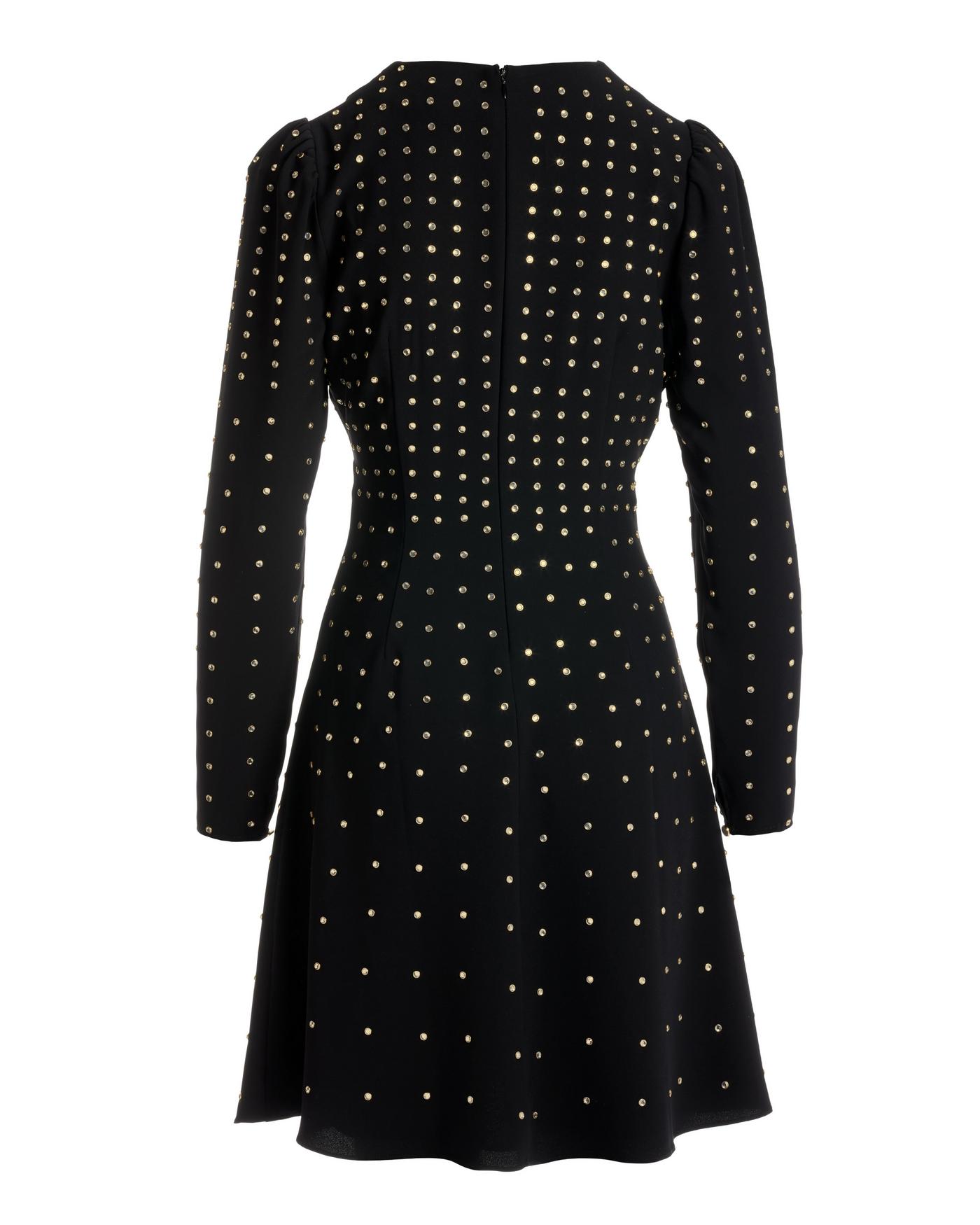Crystal Embellished V Neck A Line Dress Black