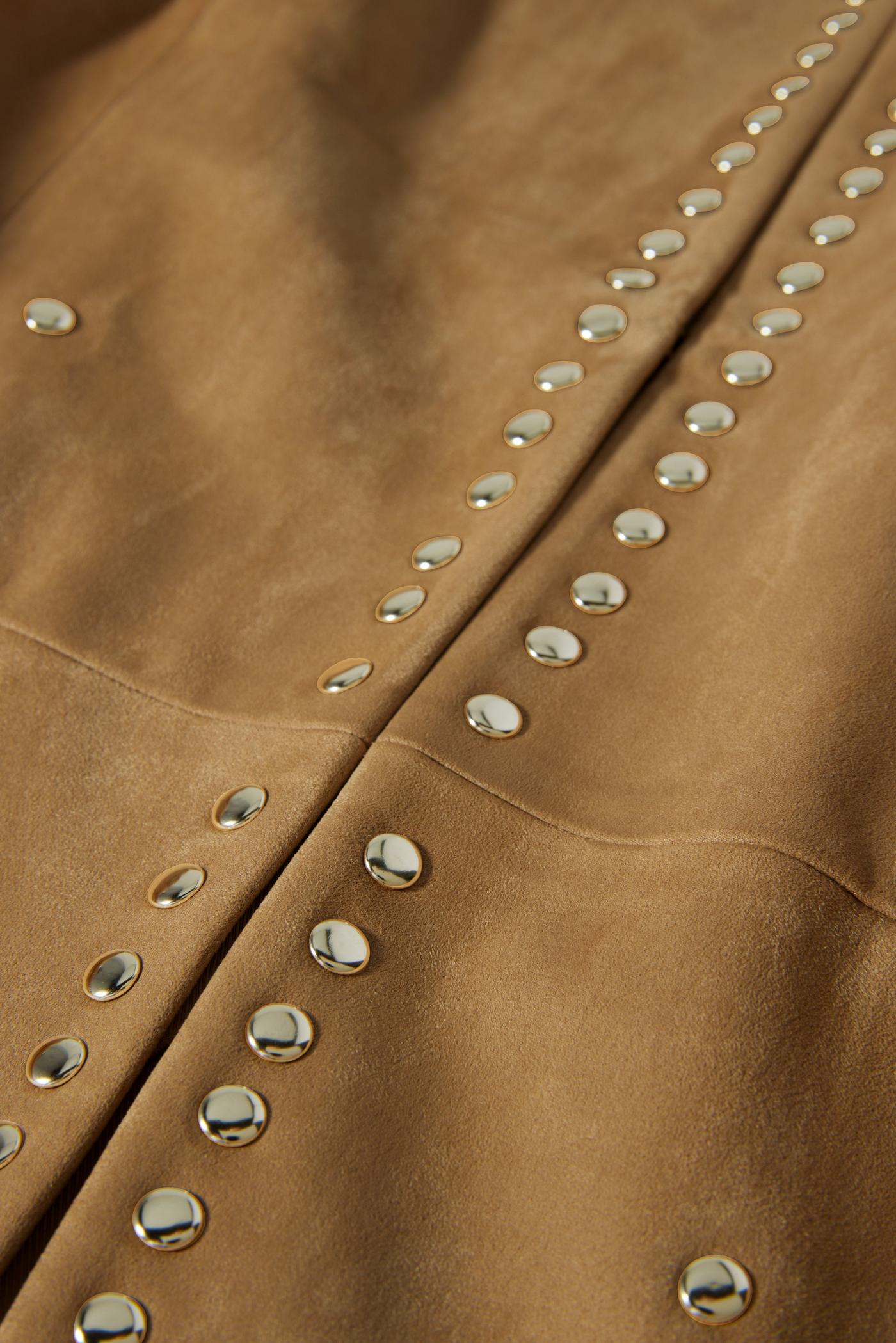 Faux Suede Studded Utility Jacket - Cognac | Boston Proper Faux Suede Studded Utility Jacket - Cognac | Boston Proper