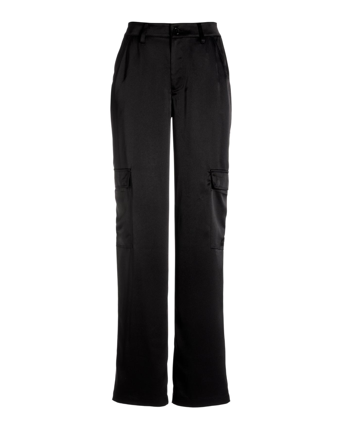 Malibu Satin High Waist Wide Leg Cargo Pant - Black | Boston Proper