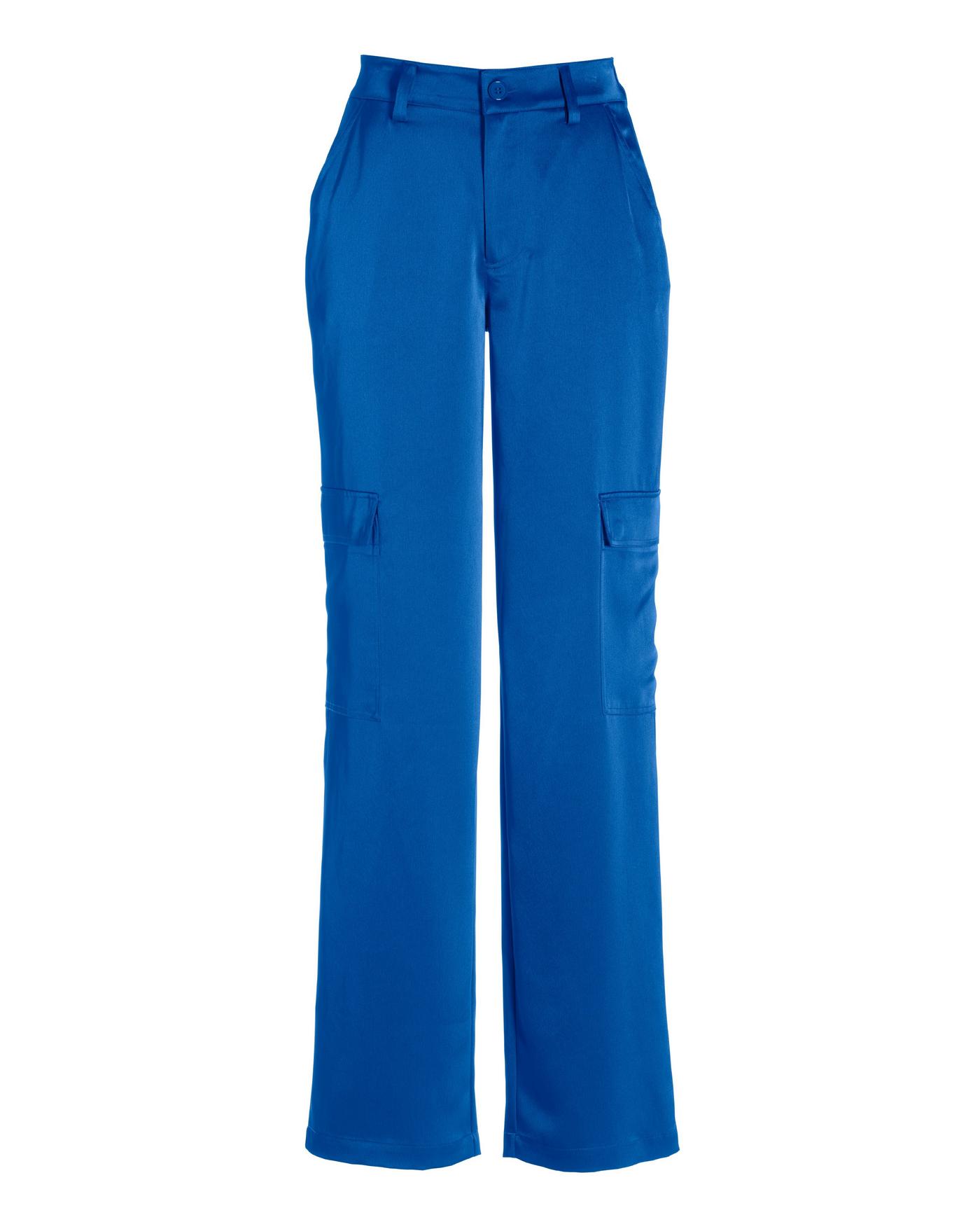 Malibu Satin High Waist Wide Leg Cargo Pant - Classic Blue