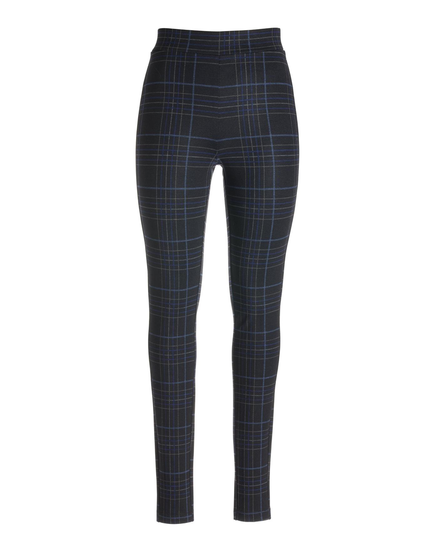 Aspen Plaid Knit Pull On Ponte Legging Black Light Blue Boston Proper