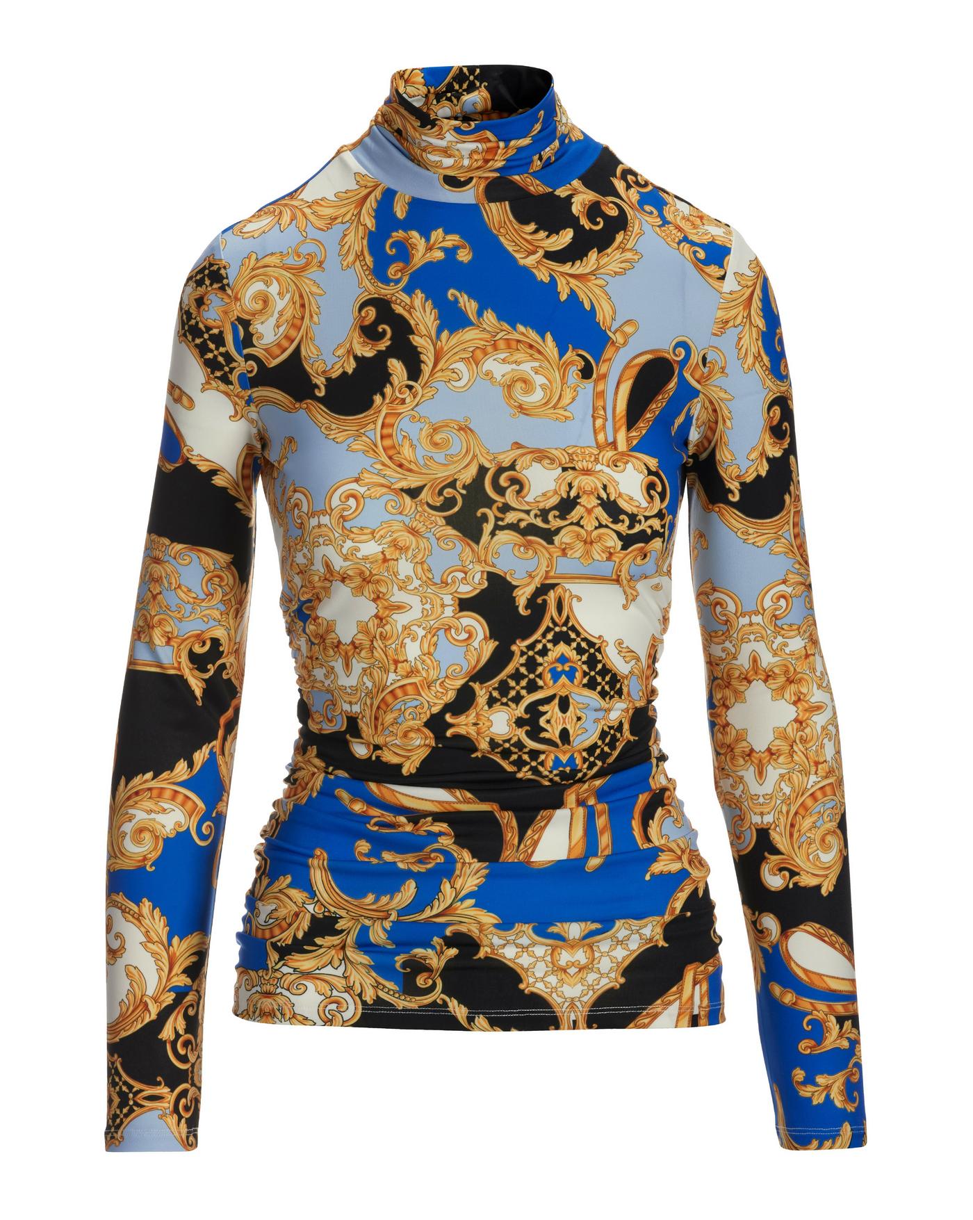 So Chic Luxe Status Printed Ruched Turtleneck - Blue So Chic Luxe Status Printed Ruched Turtleneck - Blue