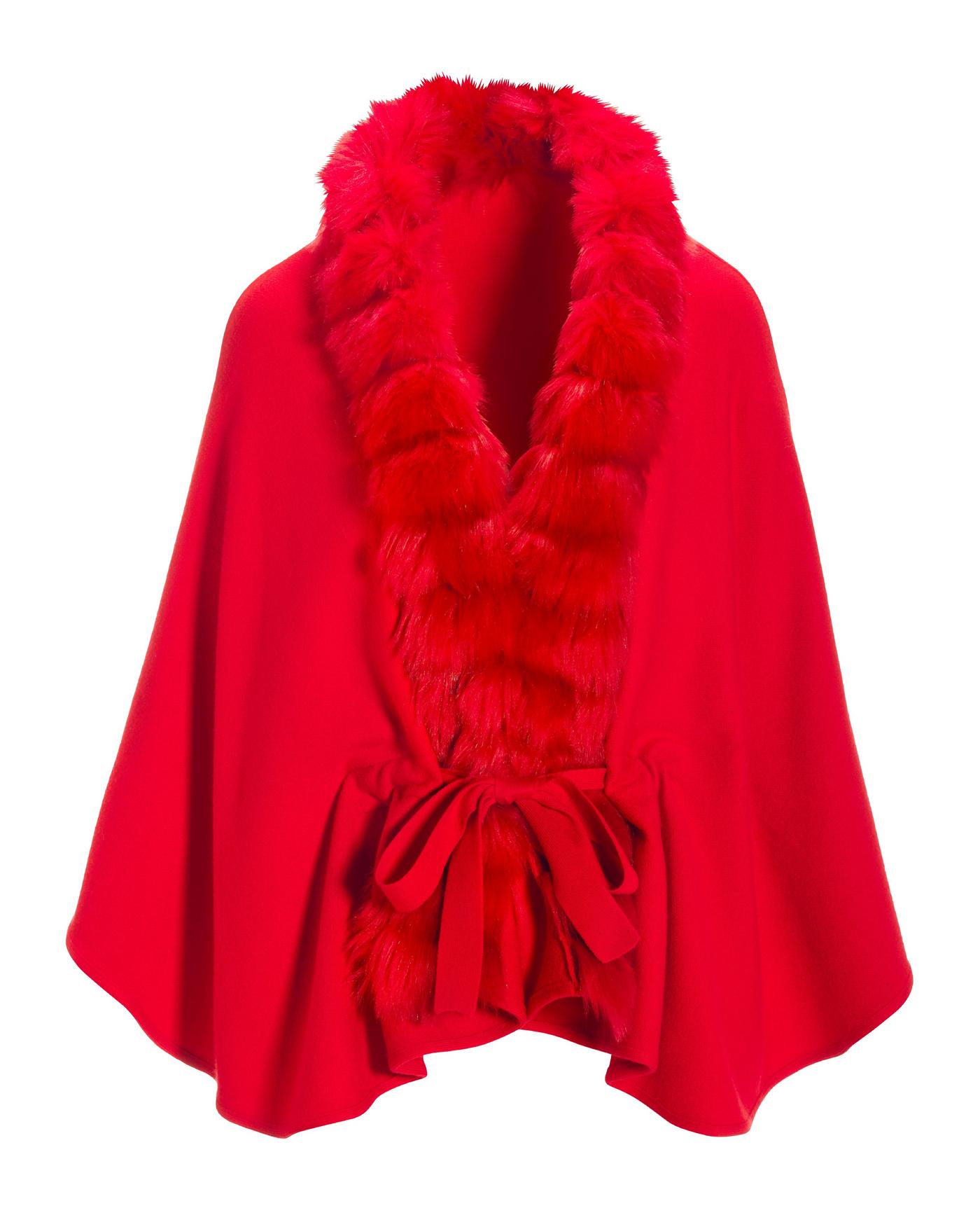 Faux Fur Tie Waist Poncho - Racing Red | Boston Proper Faux Fur Tie Waist Poncho - Racing Red | Boston Proper