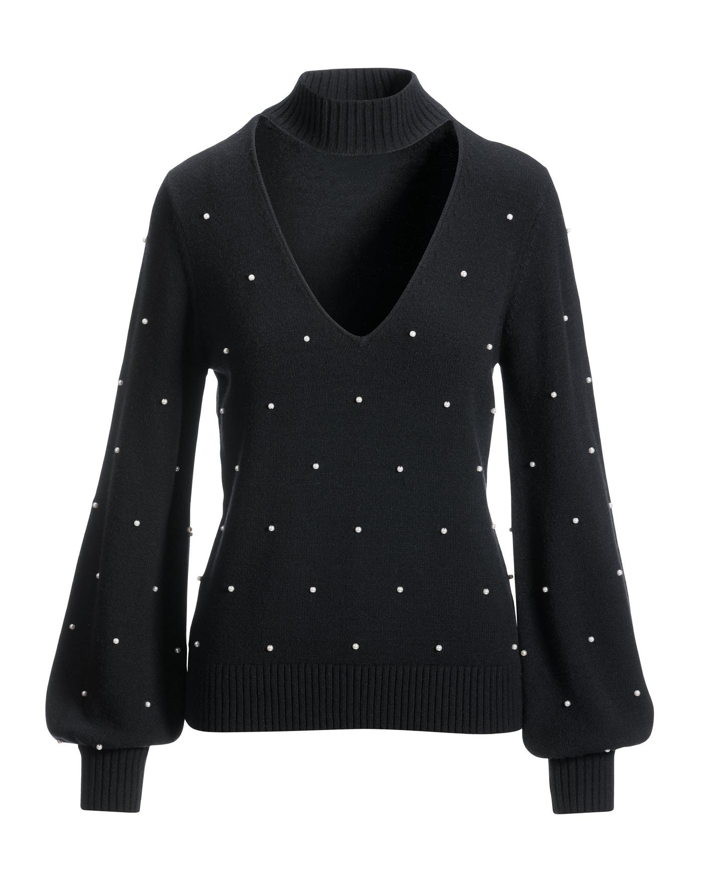 All Over Pearl Embellished Keyhole Sweater - Black | Boston Proper