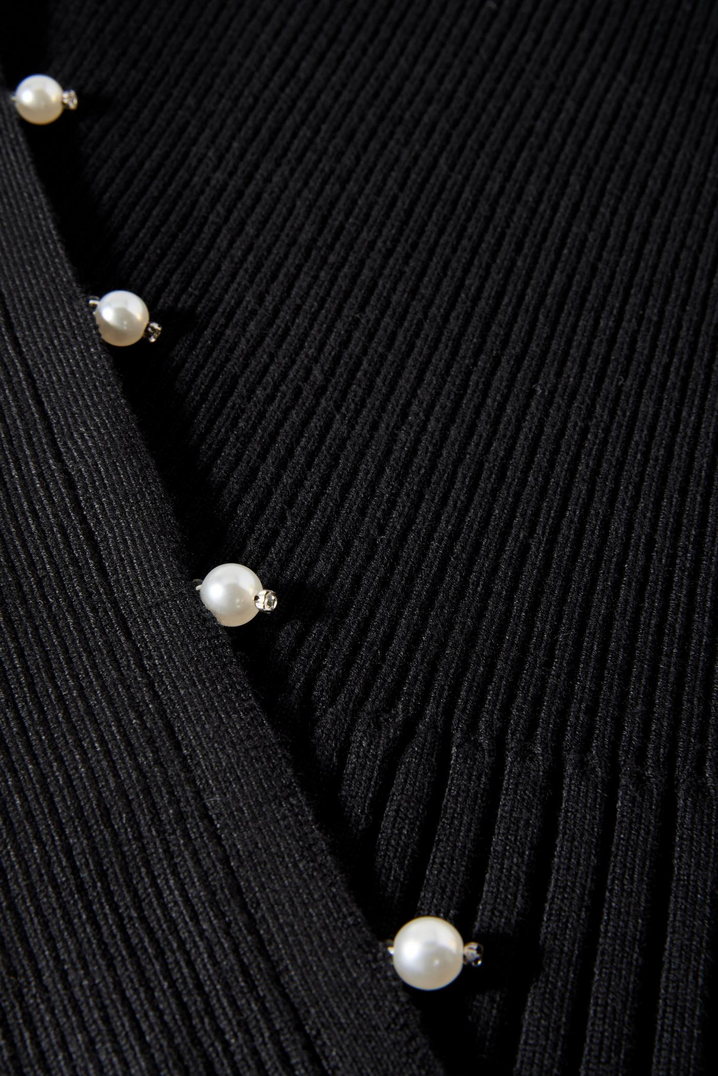 Pearl Embellished Open Sleeve Ribbed Sweater Tunic - Black Pearl Embellished Open Sleeve Ribbed Sweater Tunic - Black