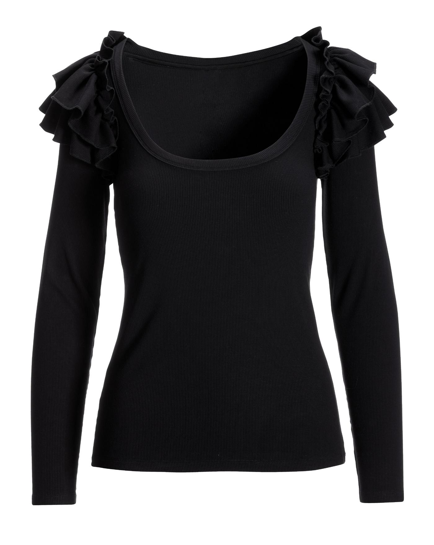 So Essential Ruffle Ribbed Long Sleeve Top Proper Black