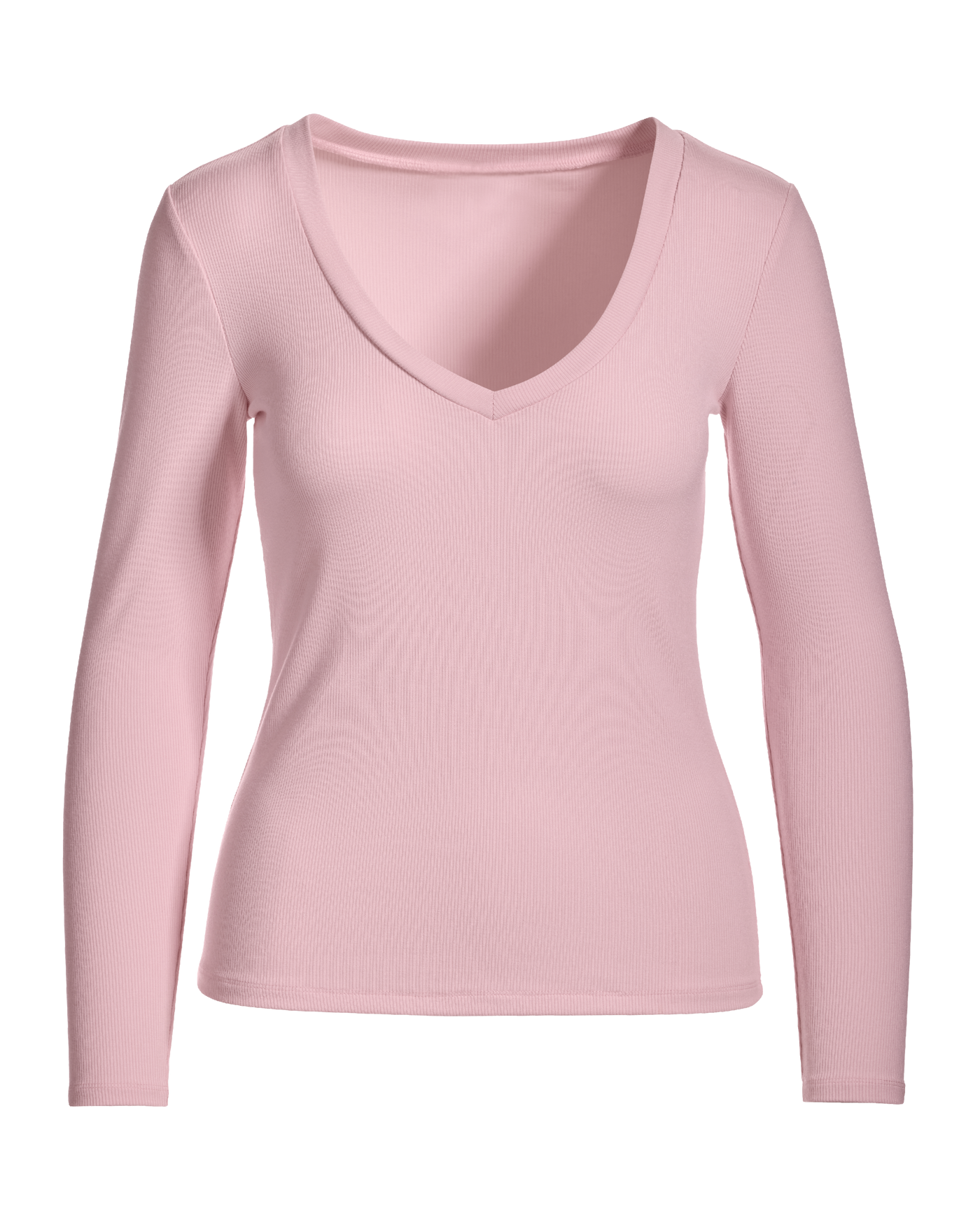 So Essential Ribbed V Neck Long Sleeve Top Soft Pink