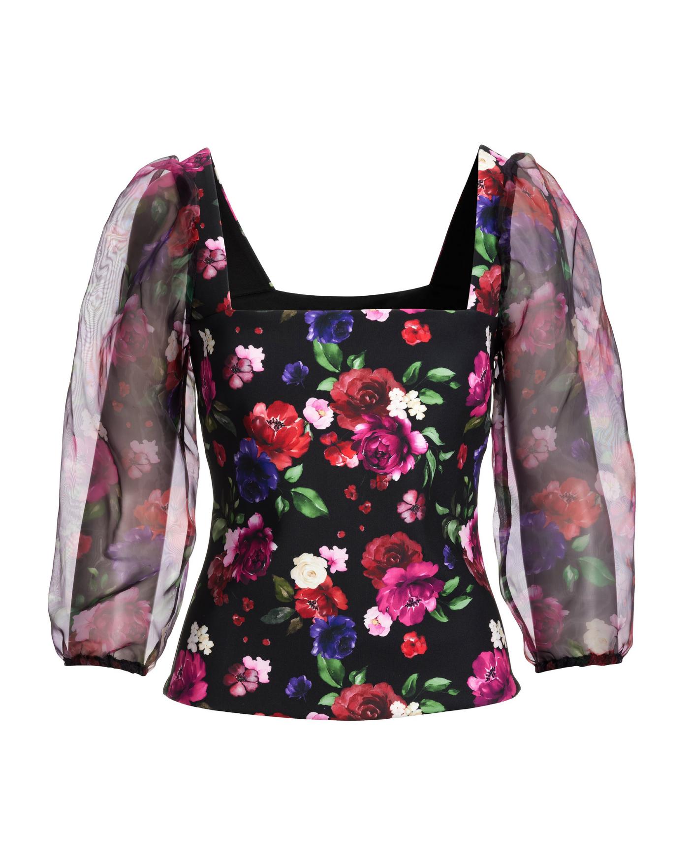 Floral Scuba and Organza Sleeve Top - Multi | Boston Proper