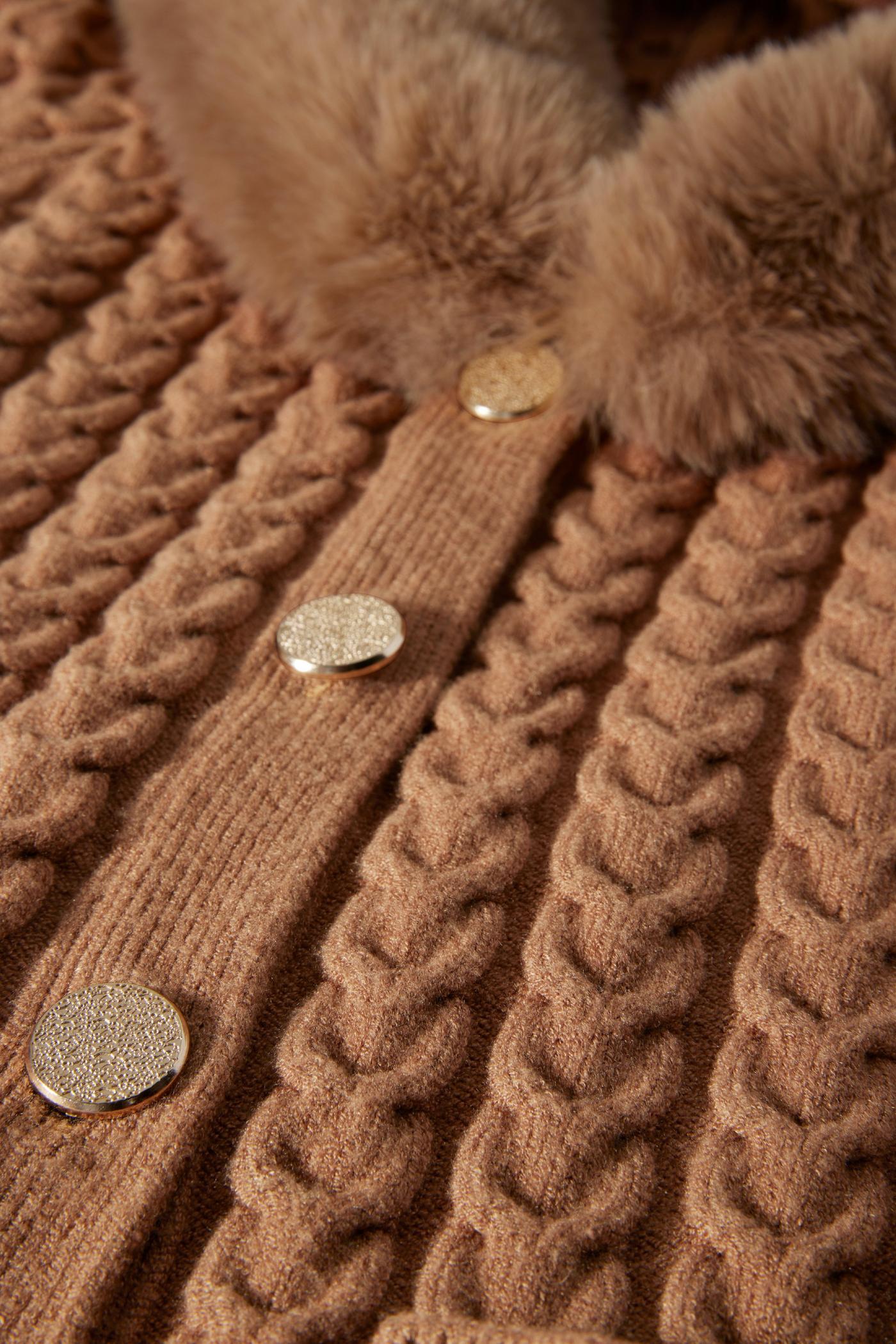 Cable Faux Fur Button Up Cardigan - Thrush | Boston Proper