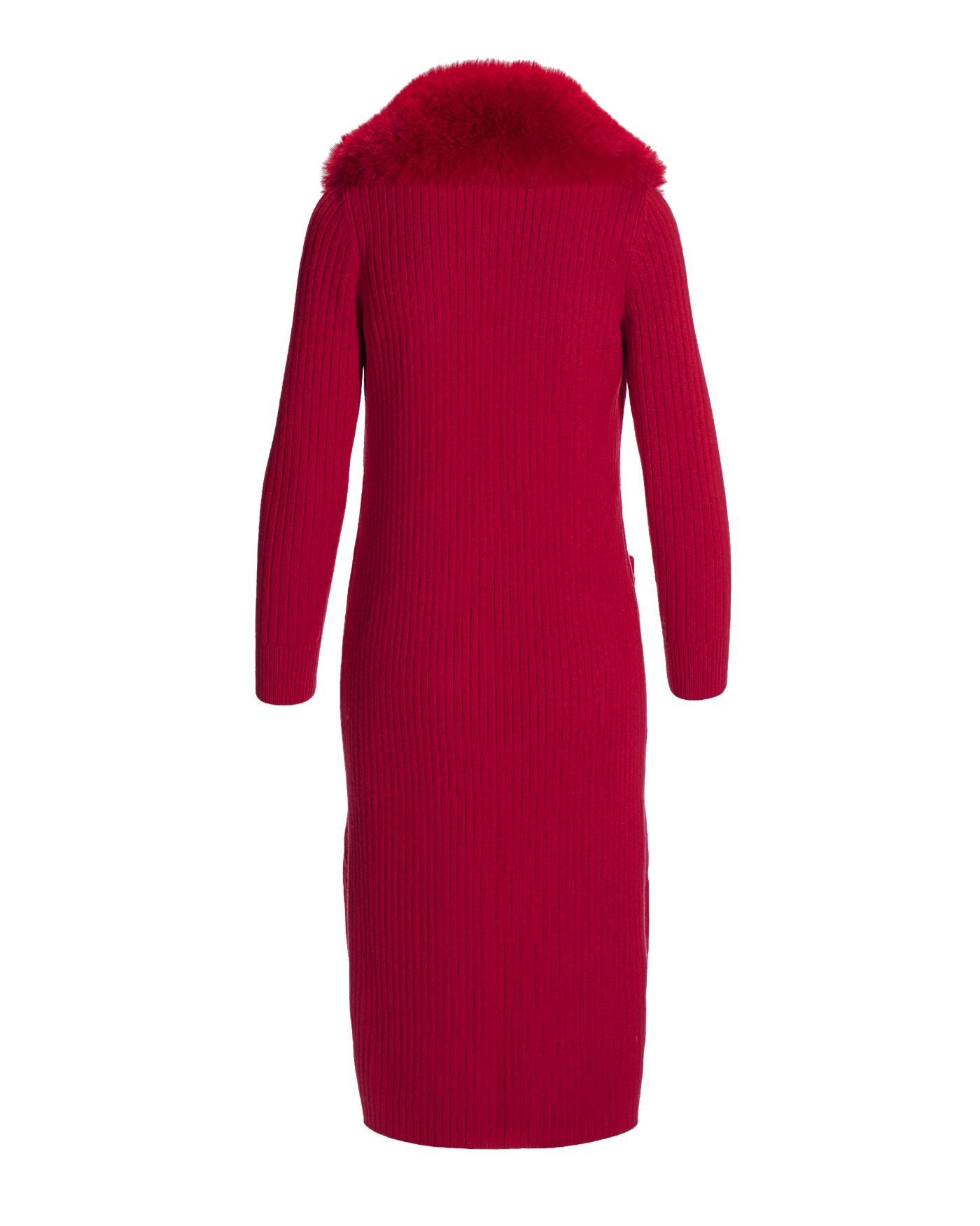 Faux Fur Collar Ribbed Long Cardigan Jester Red Boston Proper