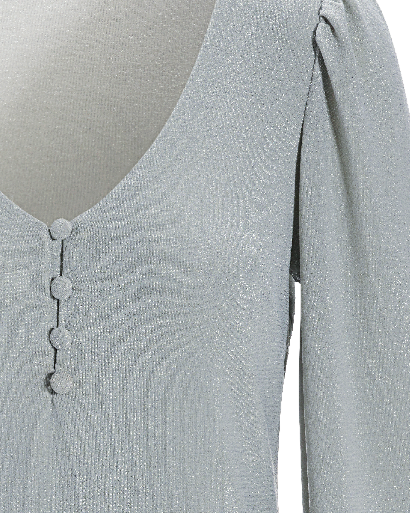 Metallic Henley Knit Top Silver