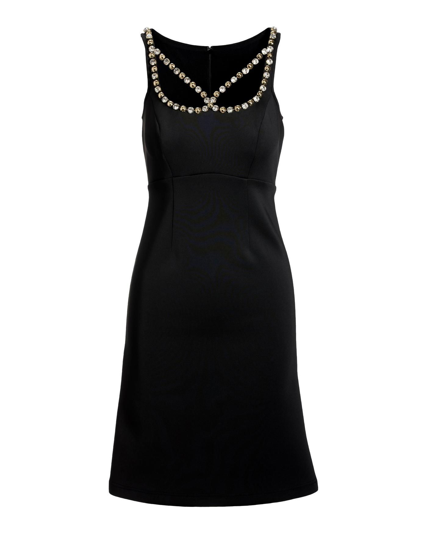 Embellished Neckline Scuba A Line Dress - Black | Boston Proper