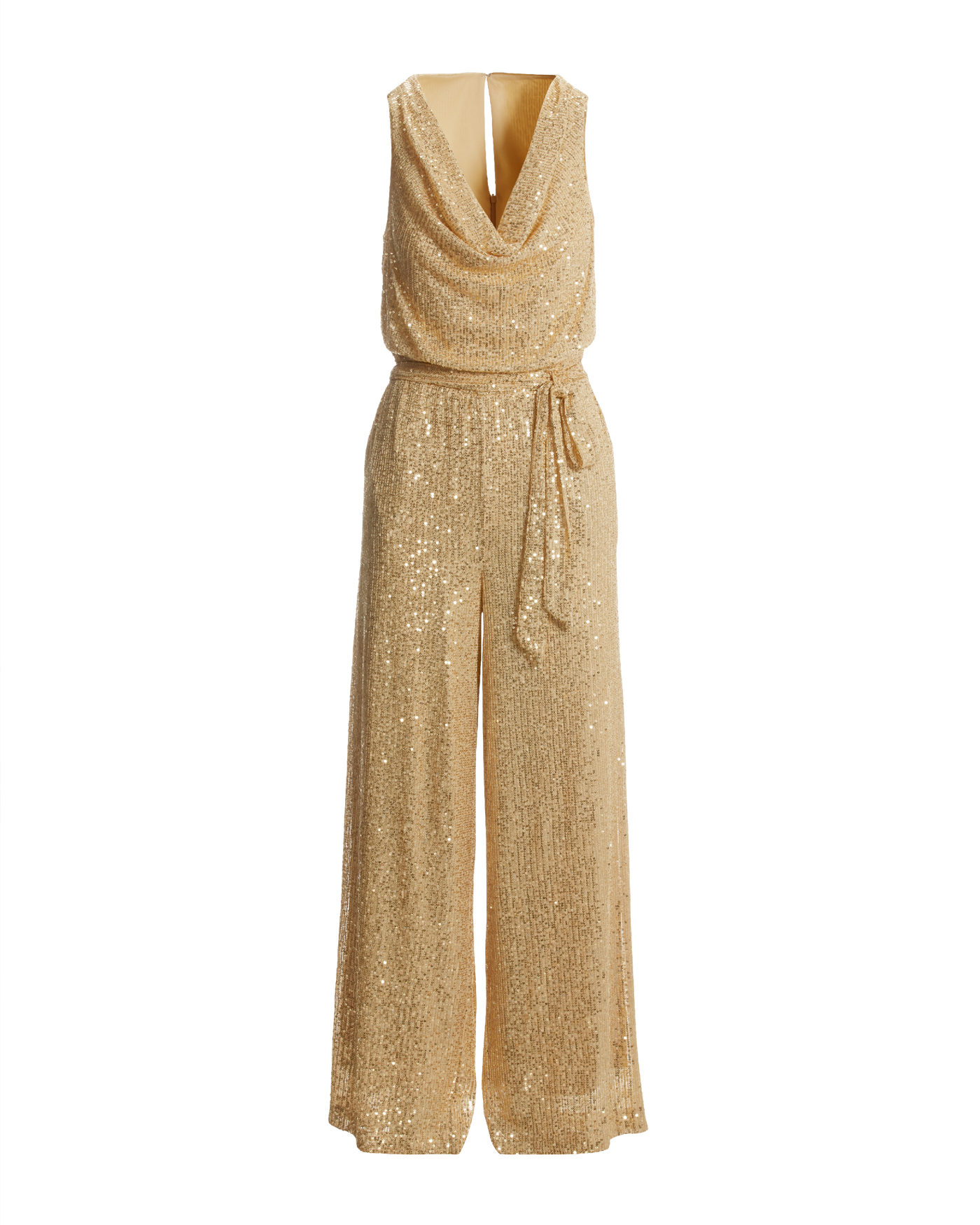 Sequin Cowl Neck Jumpsuit Gold