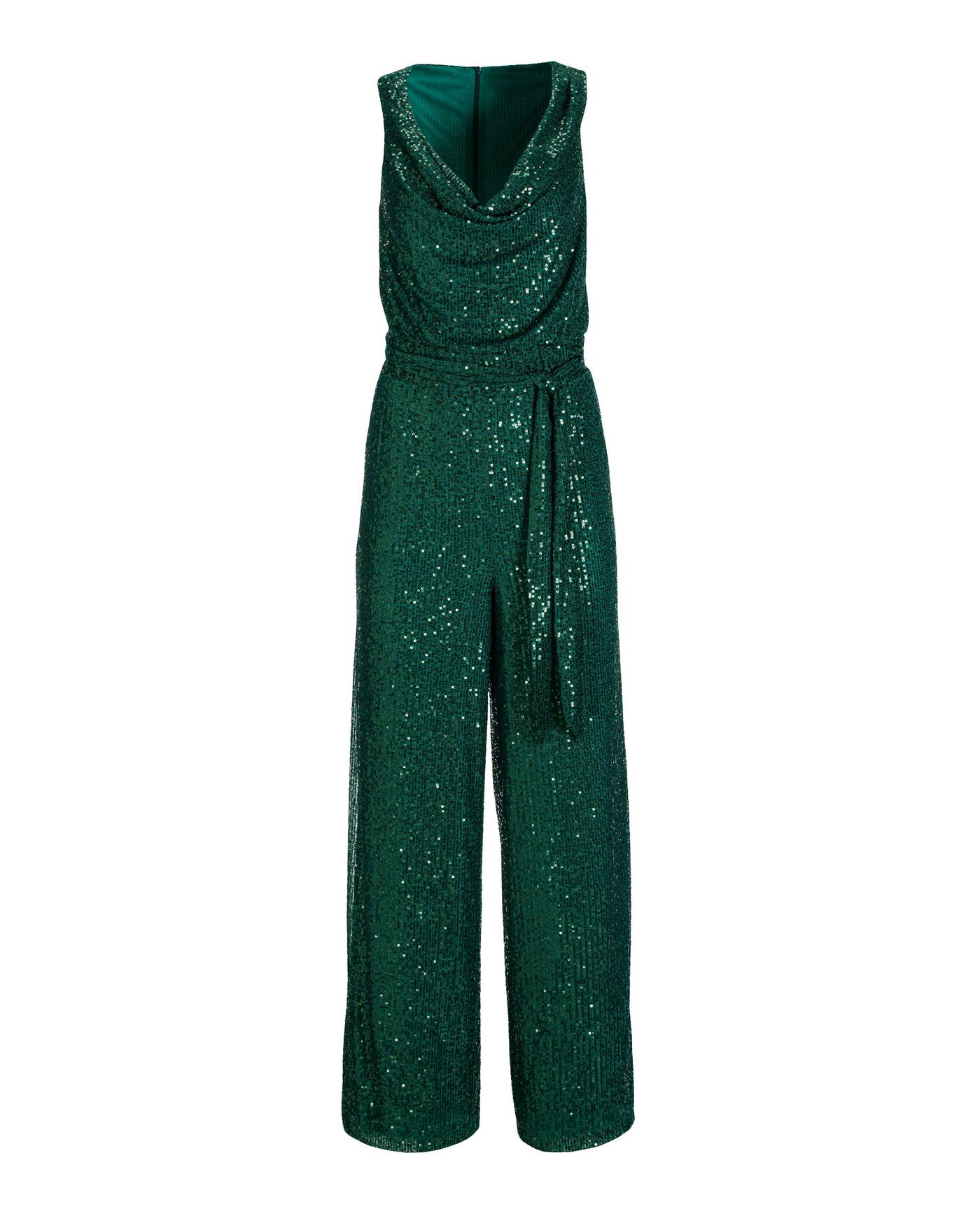 Sequin Cowl Neck Jumpsuit - Deep Emerald | Boston Proper
