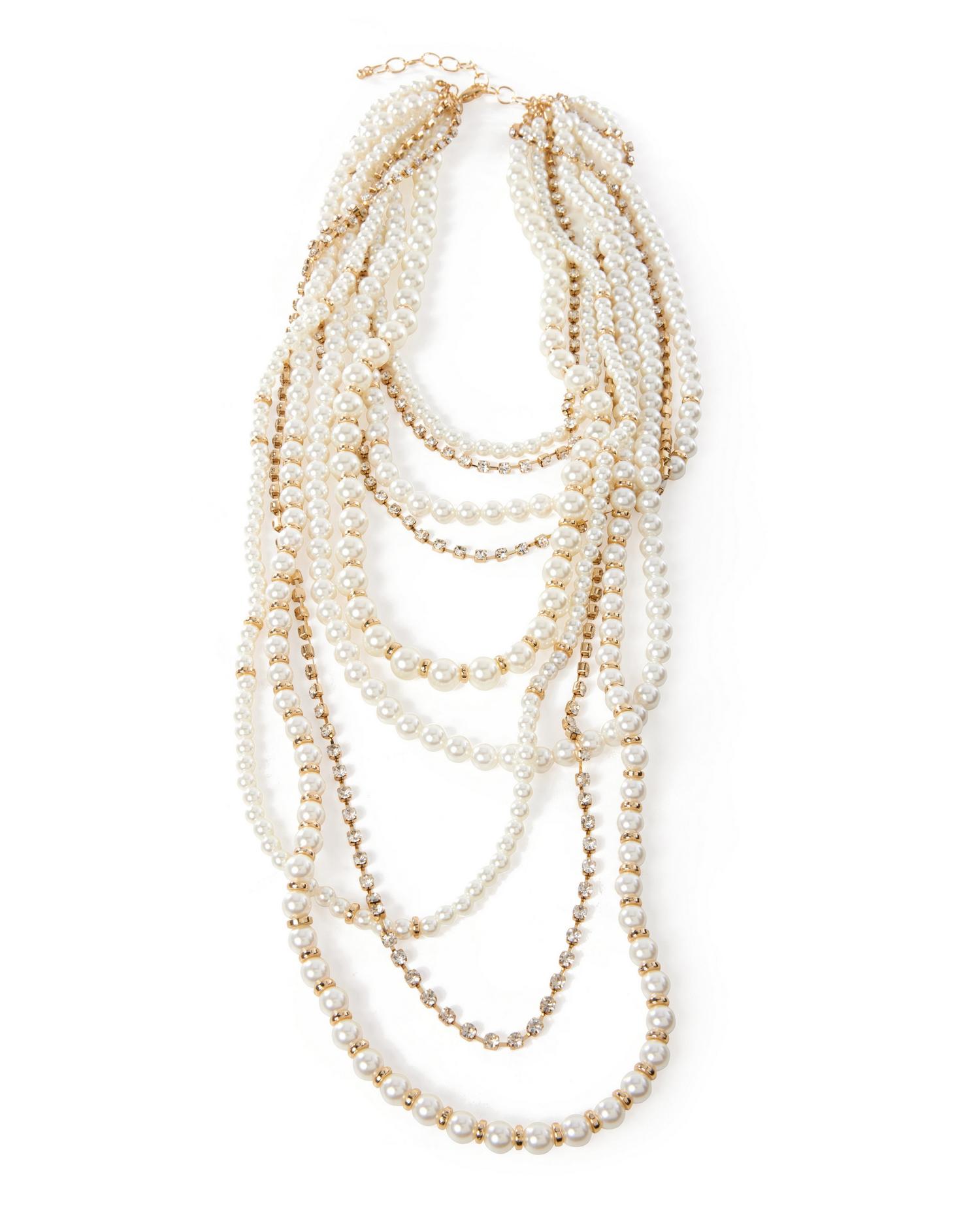 Long Layered Pearl Necklace White