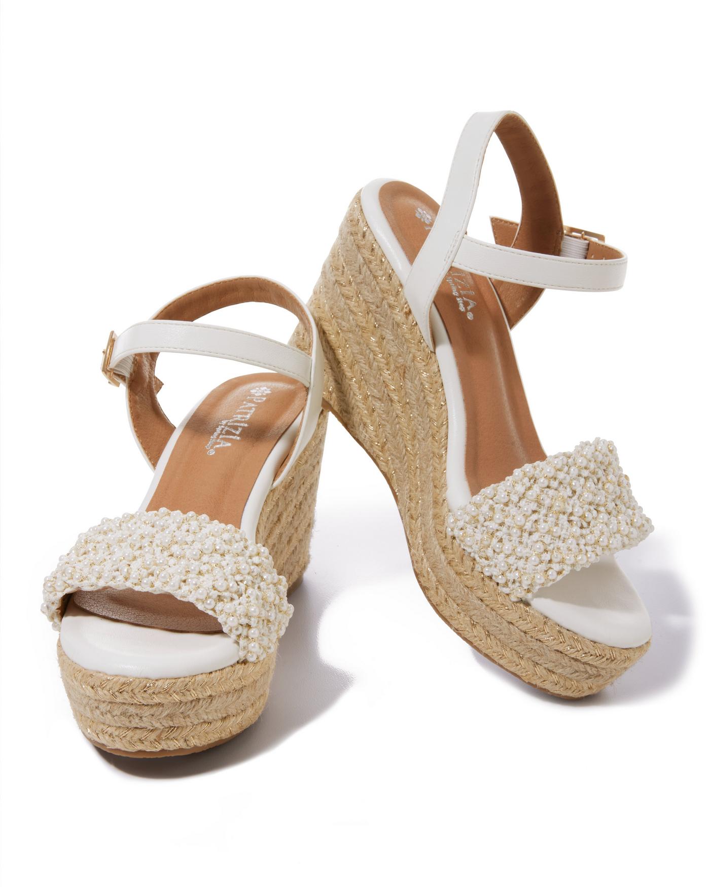 Pearl Embellished Wedge White