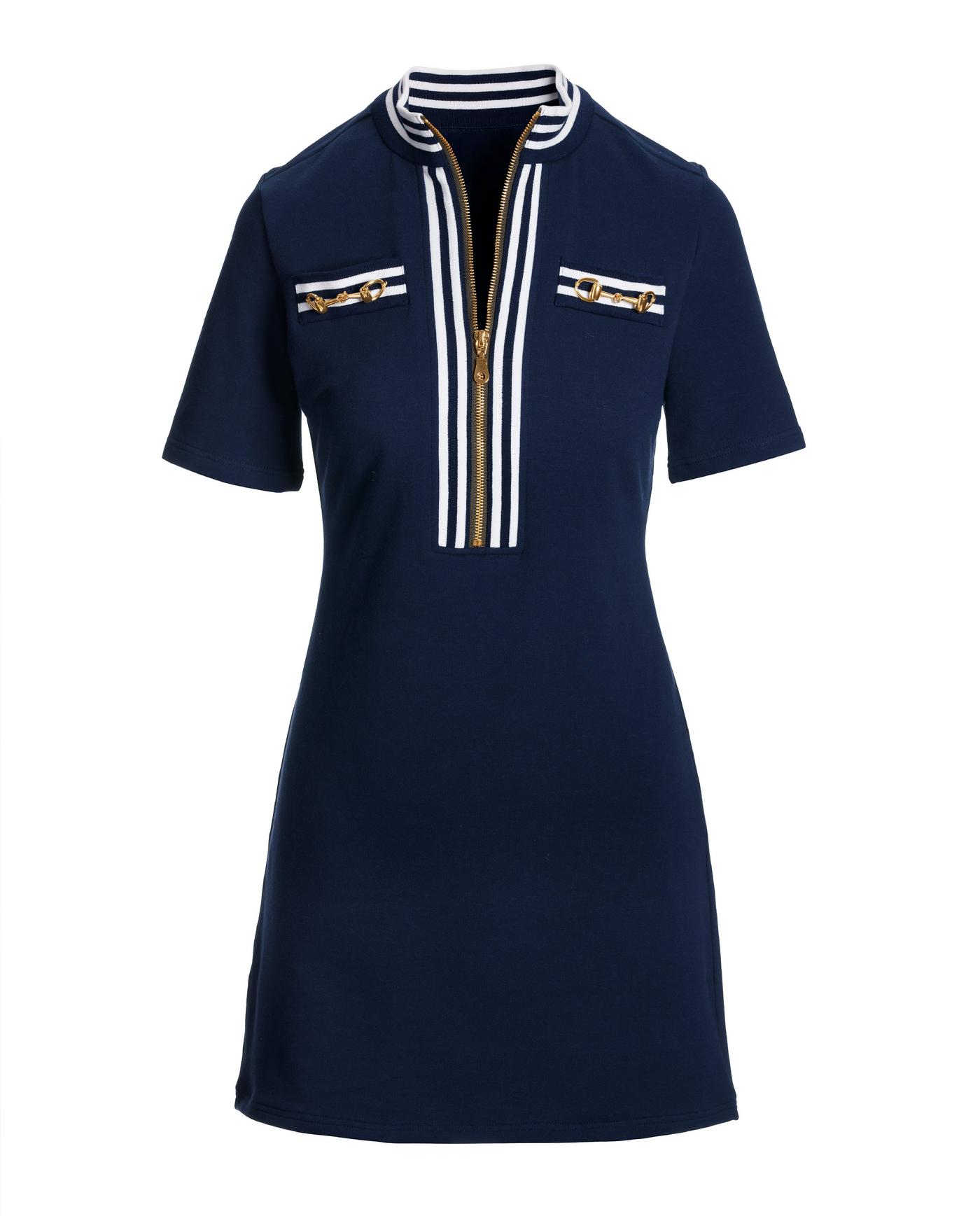navy blue dress with white trim Navy Dress w/White Ruffle Trim main image 0