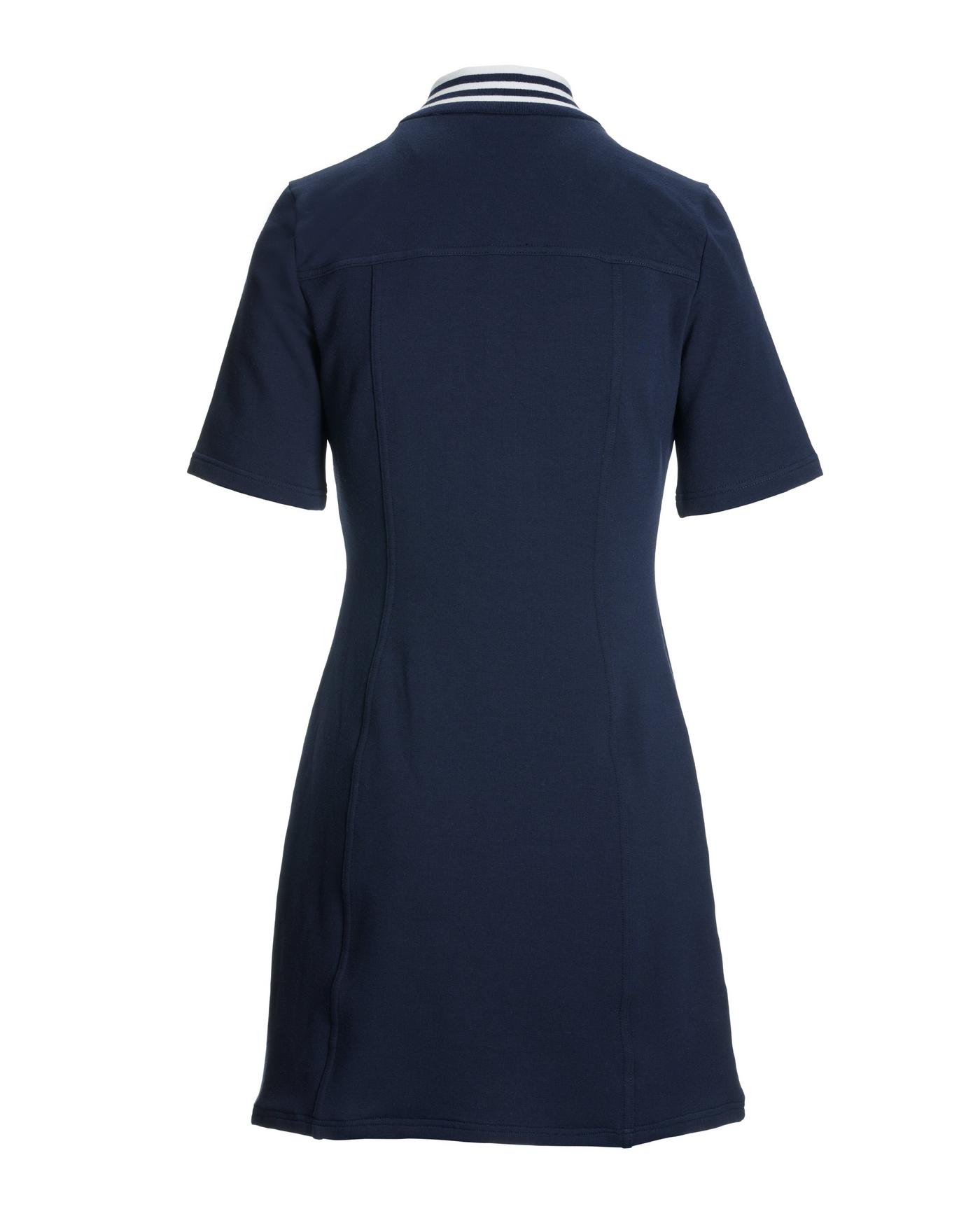 Striped French Terry Hardware Zipper Dress - Navy White | Boston Proper