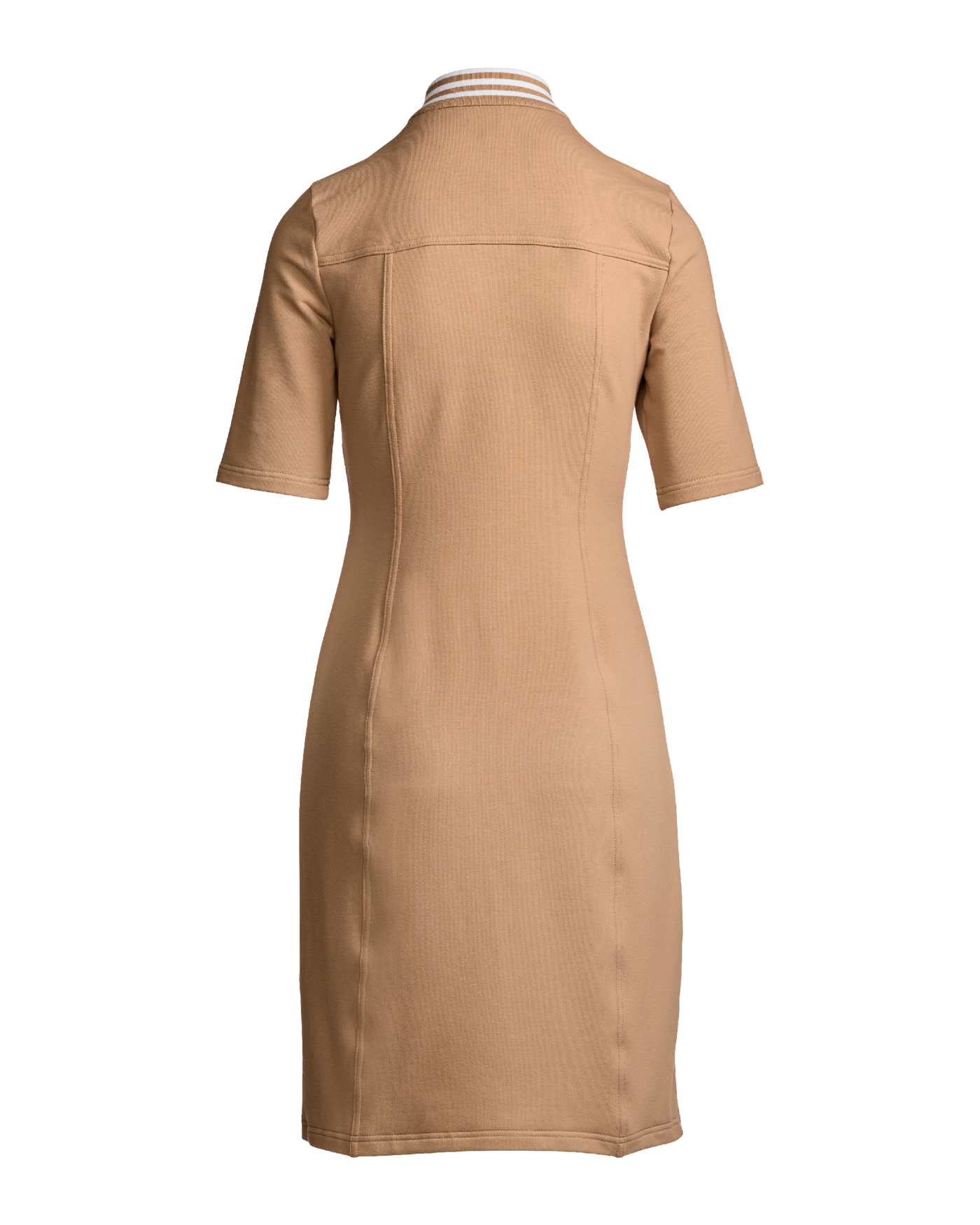 Striped French Terry Hardware Zipper Dress Cashmere Tan