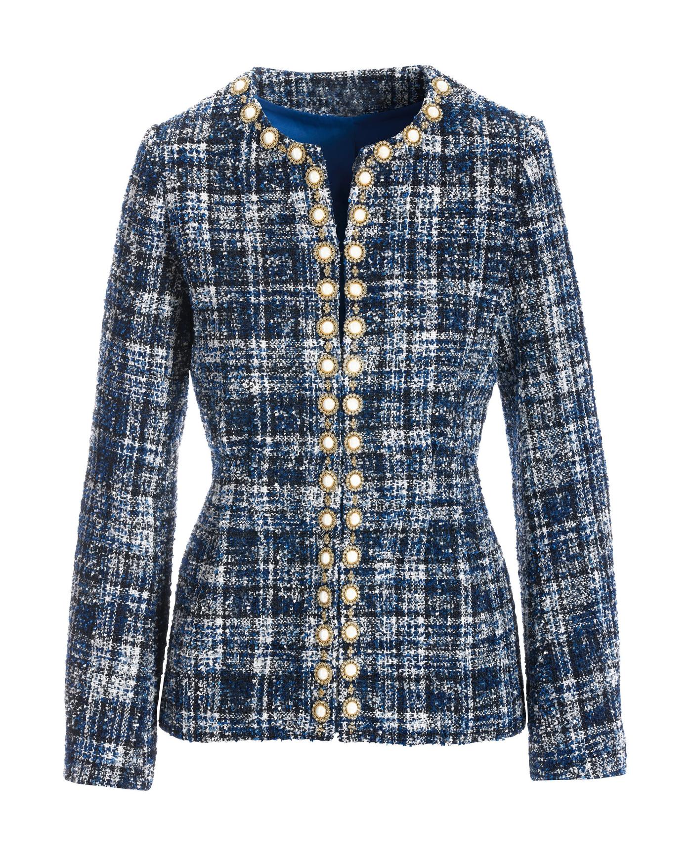 Pearl Trim Tweed Parisian Jacket Navy Multi