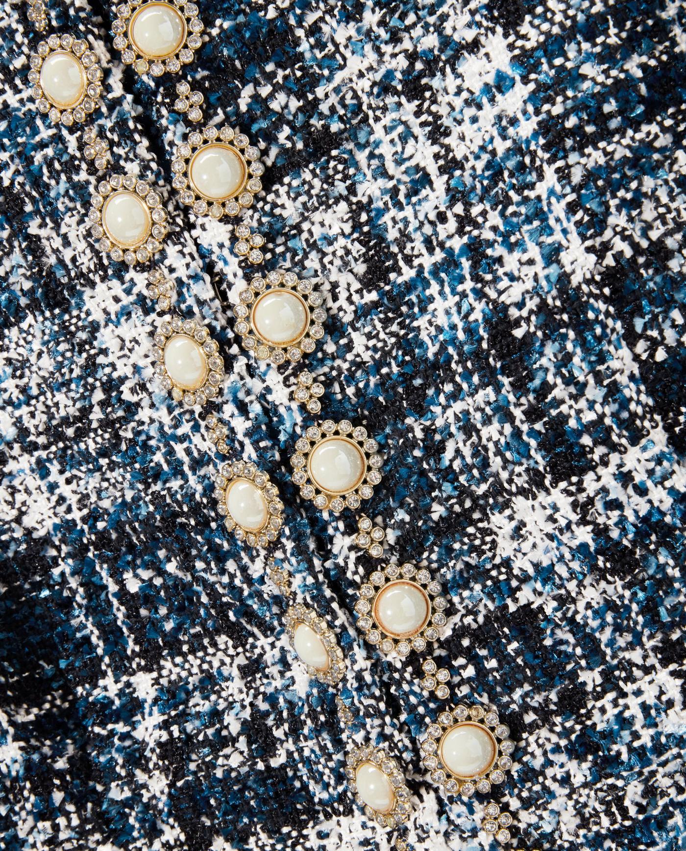 Pearl Trim Tweed Parisian Jacket - Navy Multi | Boston Proper