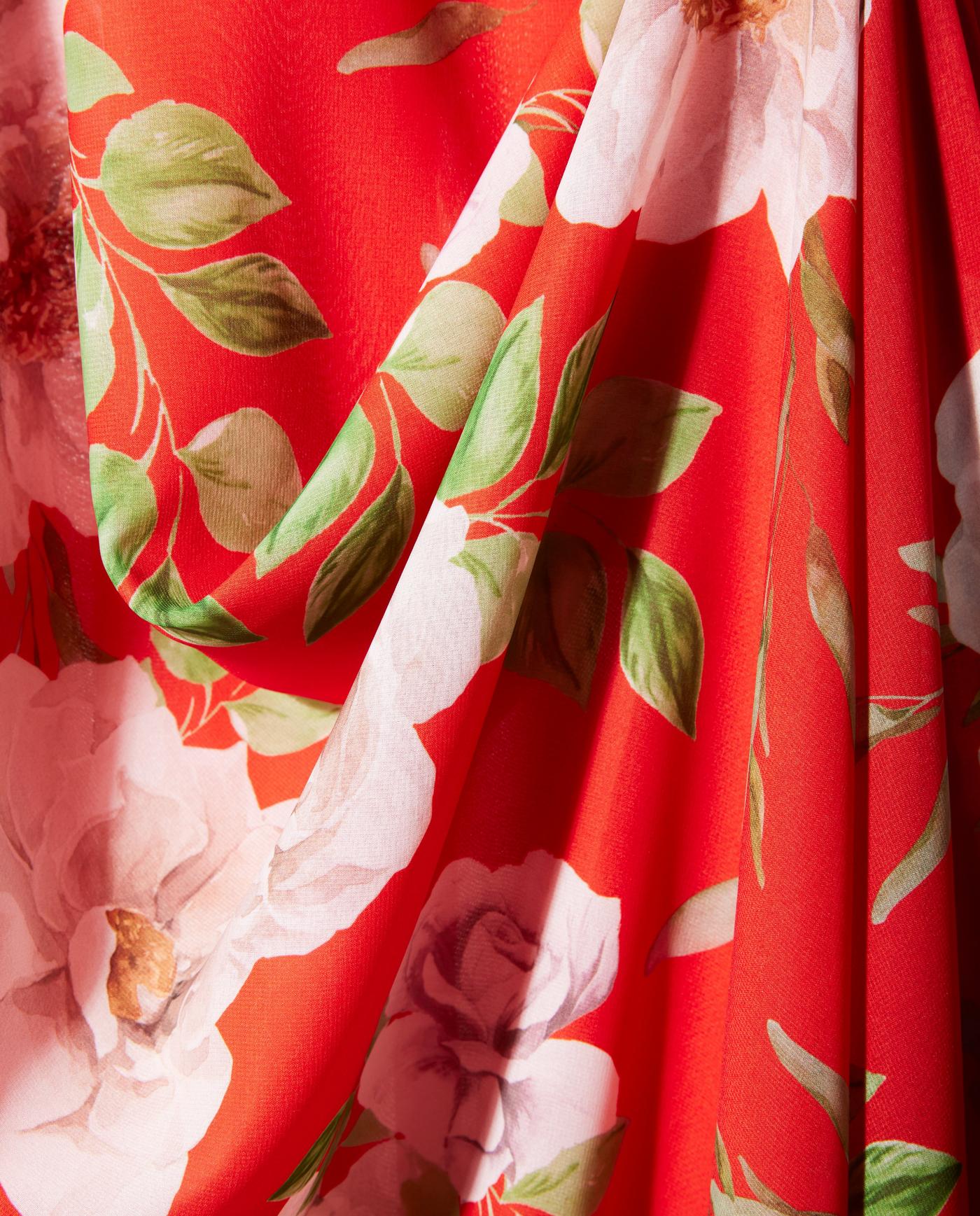 Caliente Floral Print Cowl Neck Slit Maxi Dress - Orange/Red | Boston Proper