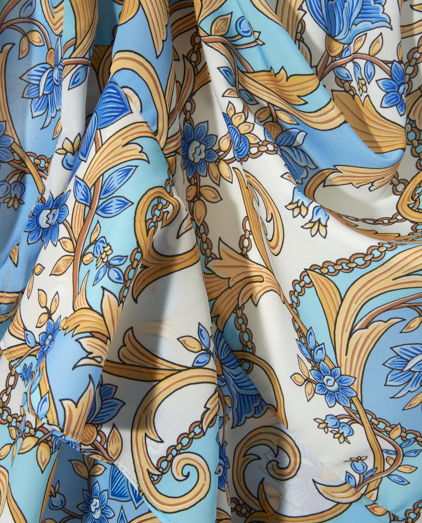 Regal Resort Patchwork Print Embellished A-Line Dress - Blue/Gold | Boston  Proper