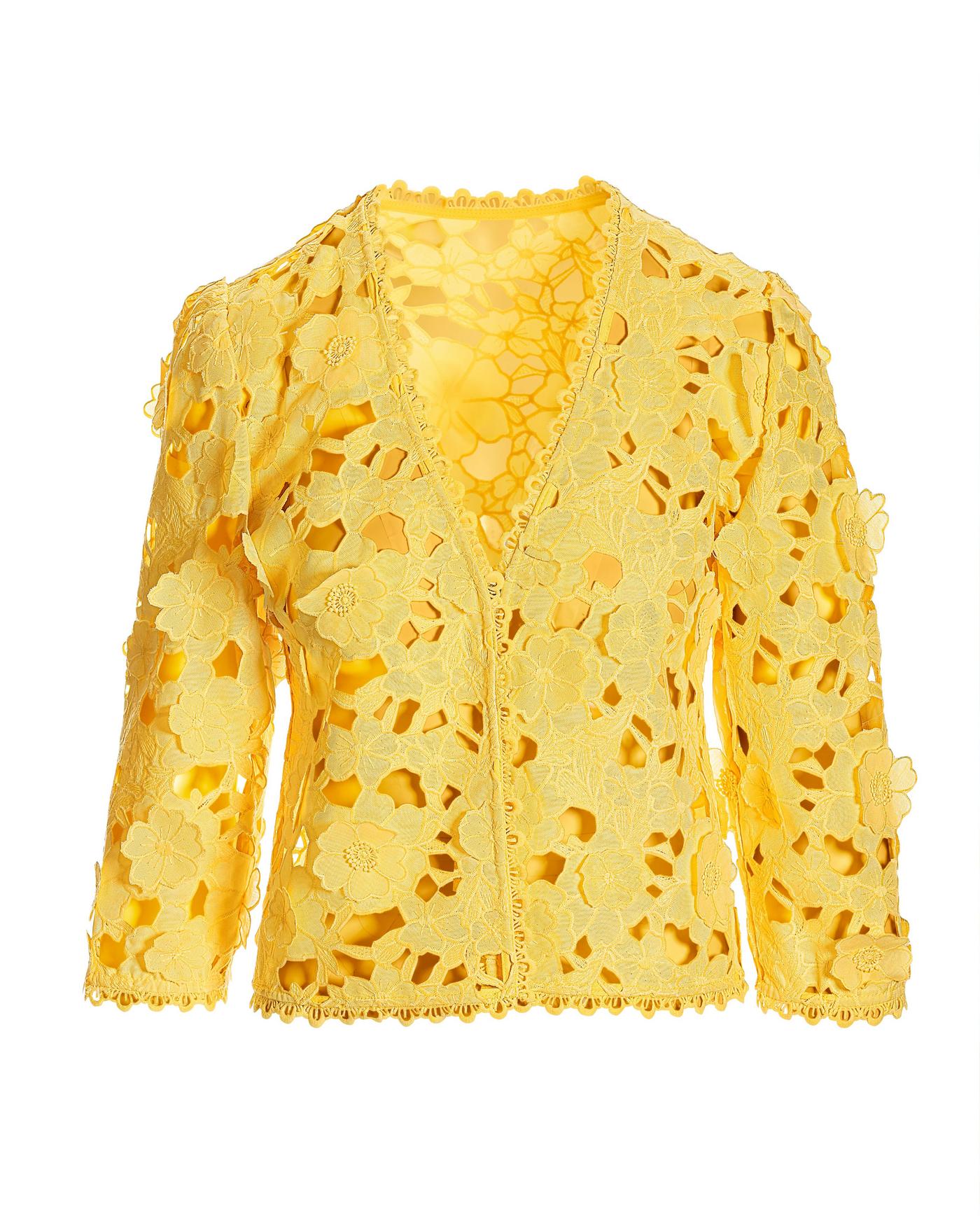 3D floral lace three-quarter sleeve jacket - Lemon Drop | Boston