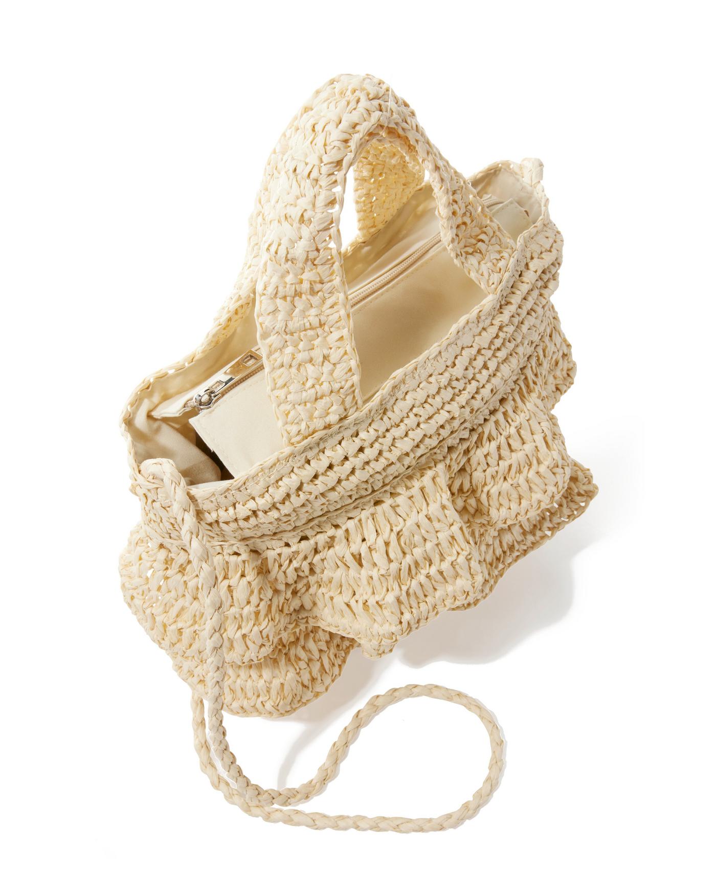 Ruffle Top Handle Bag Natural | Boston Proper