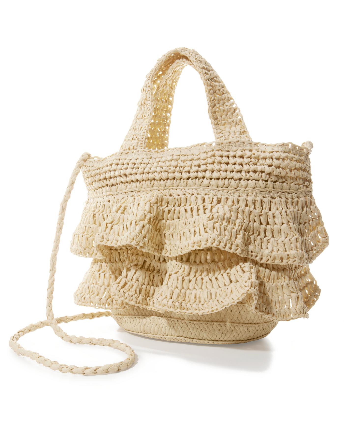 Ruffle Top Handle Bag Natural | Boston Proper