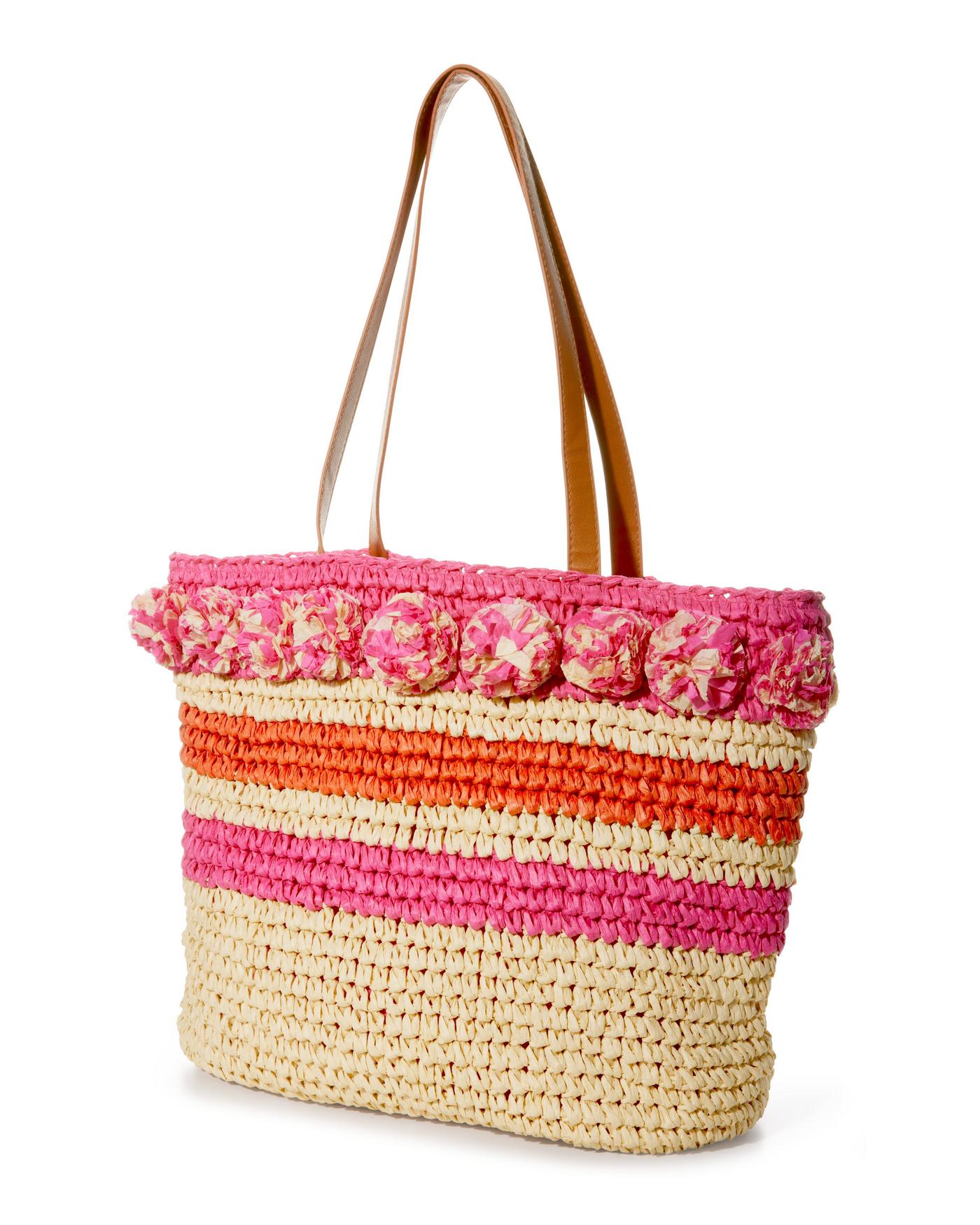 Straw Floral Tote - Natural / Pink | Boston Proper