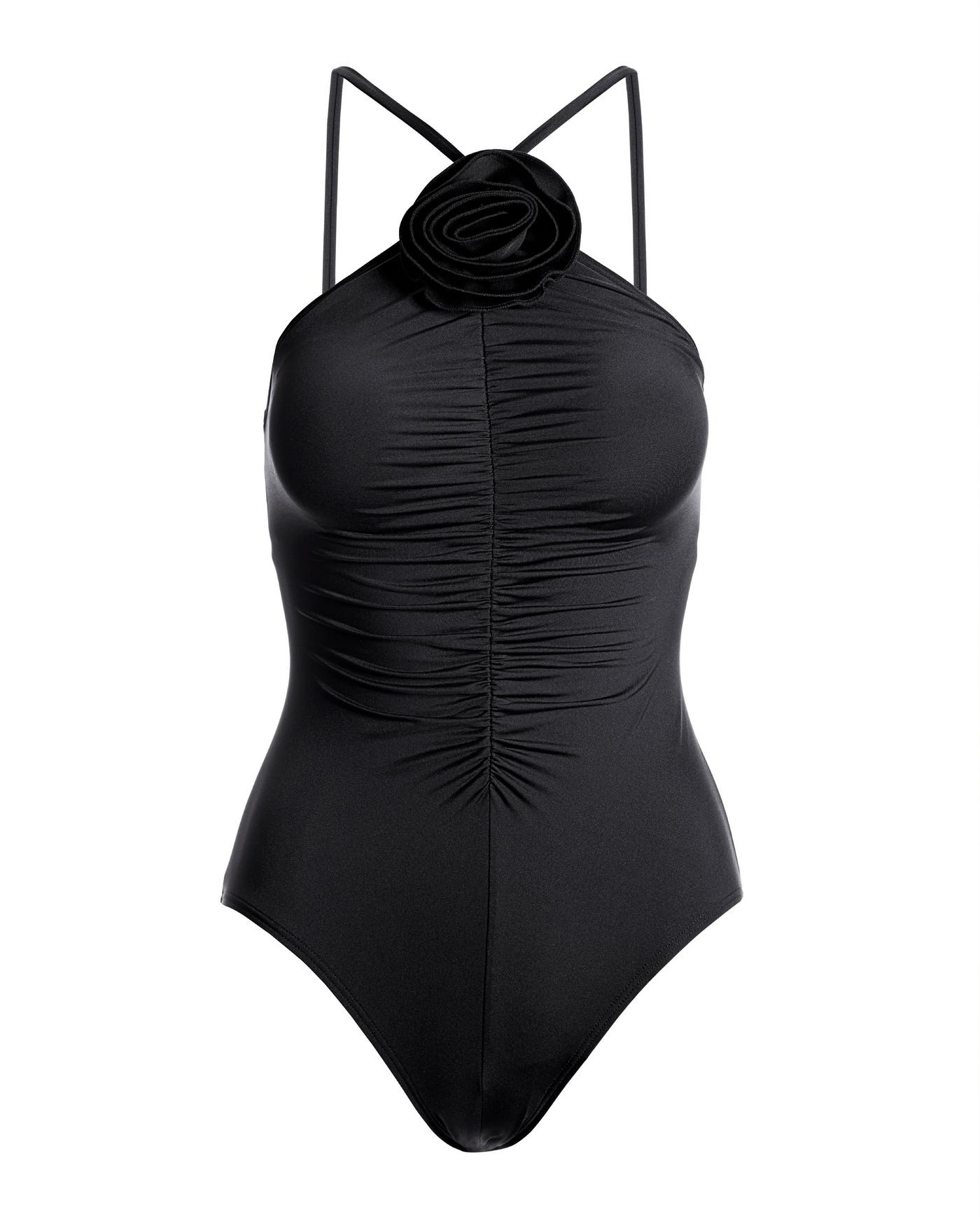 Rosette High Neck Ruched One Piece - Black | Boston Proper Rosette High Neck Ruched One Piece - Black | Boston Proper