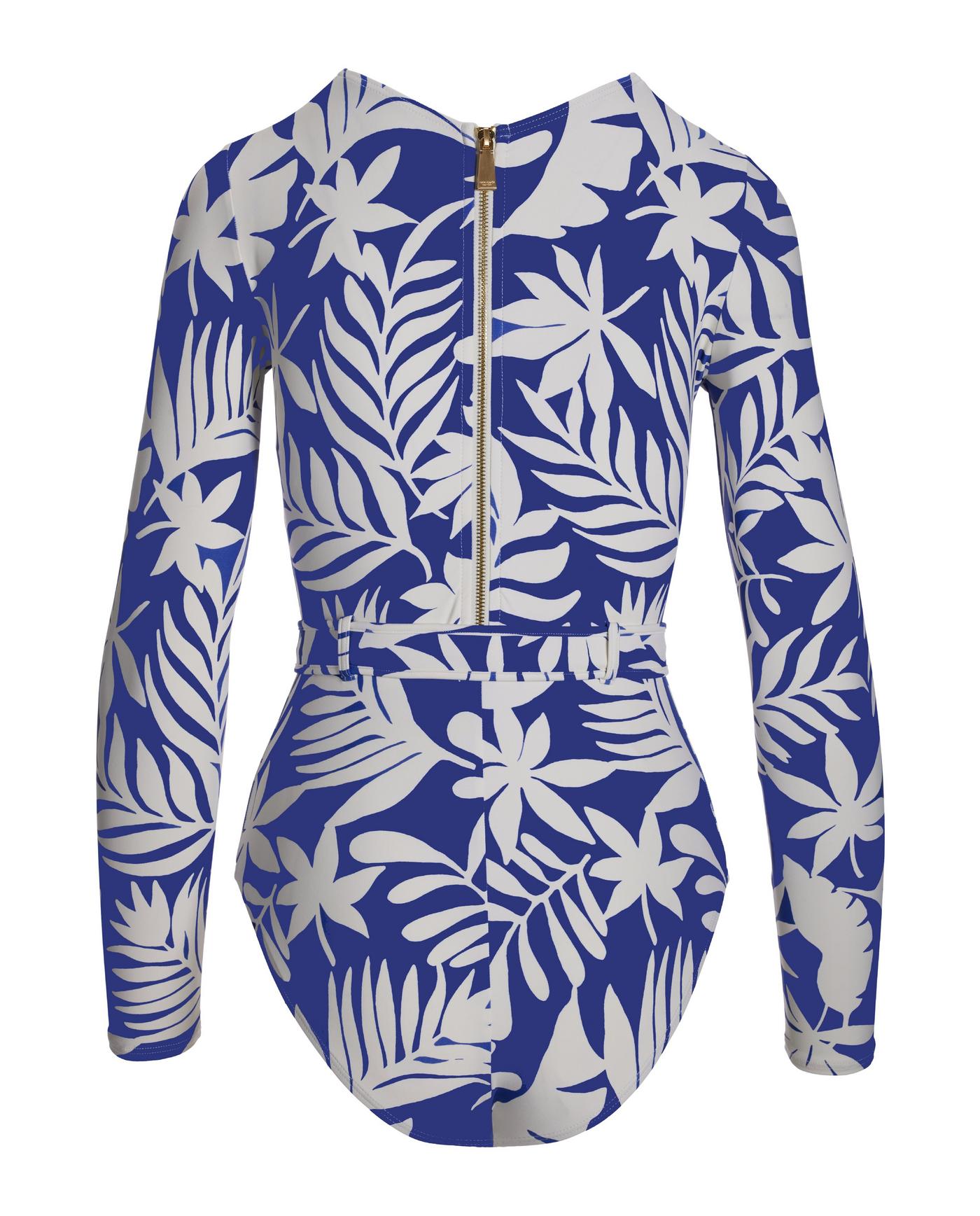Printed Belted Rashguard One Piece Blue White | Boston Proper