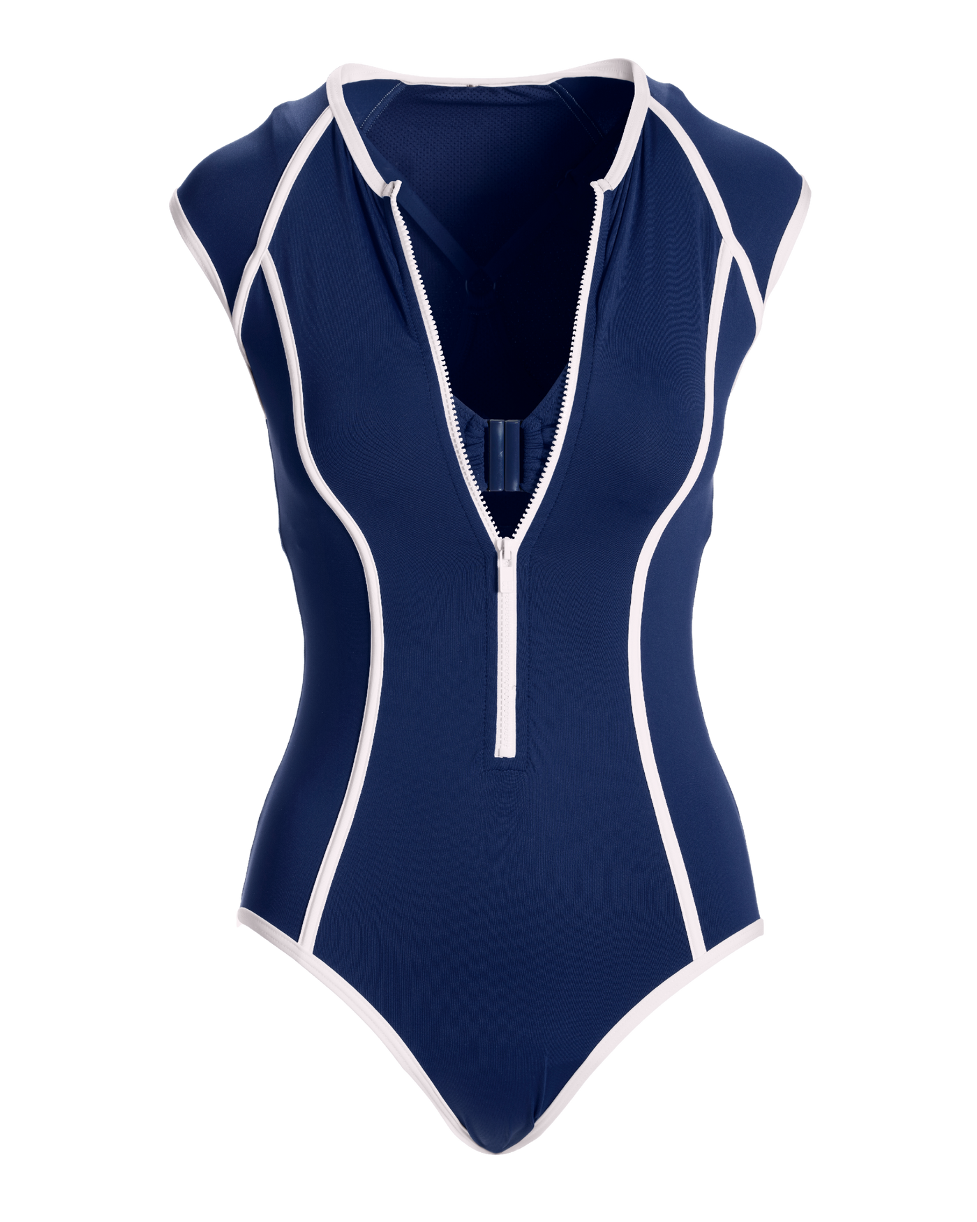 Colorblock Zipper Cap Sleeve One Piece Navy/White | Boston