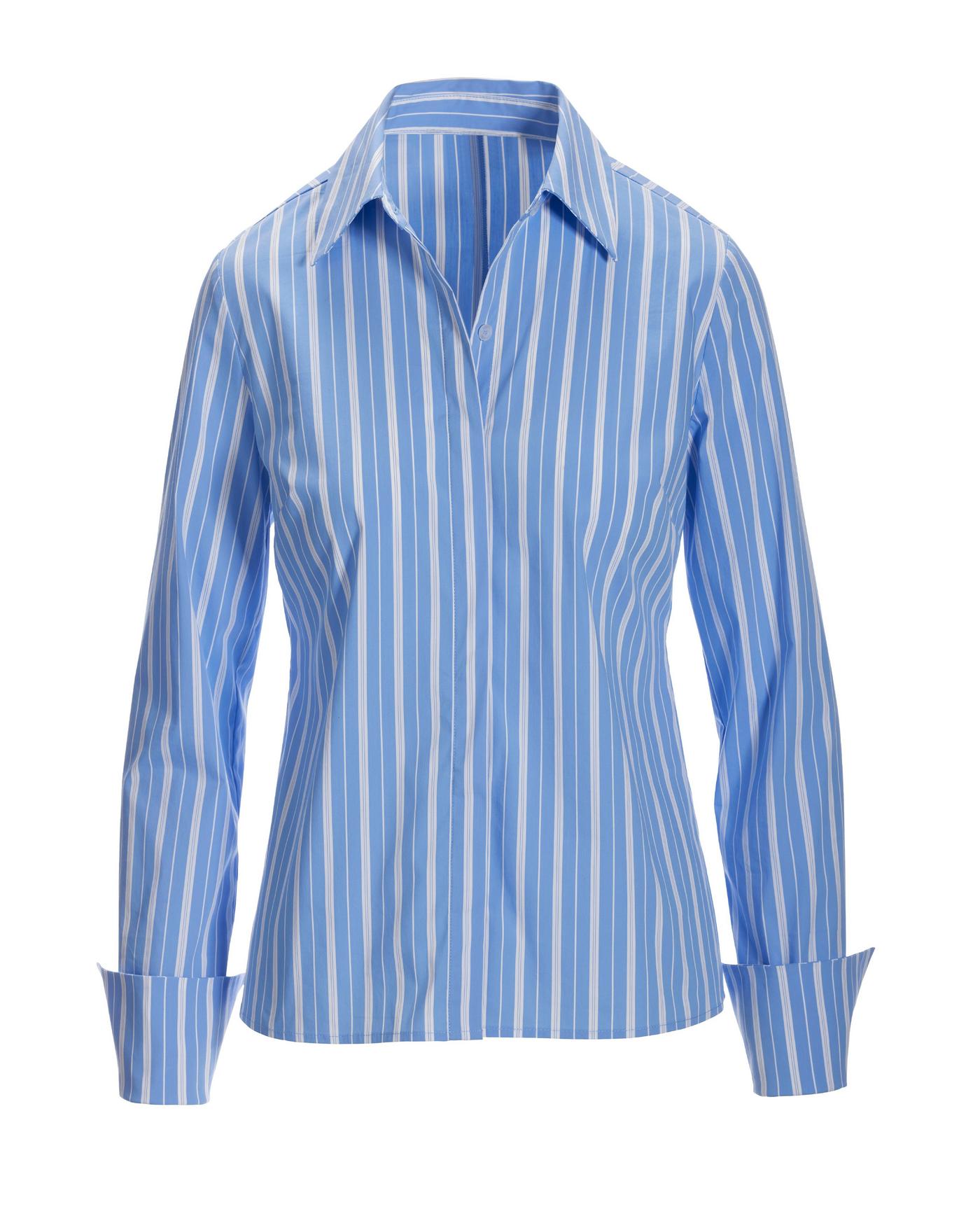 Essential Stripe Sophia Button Up Poplin Shirt - Blue White | Boston Proper