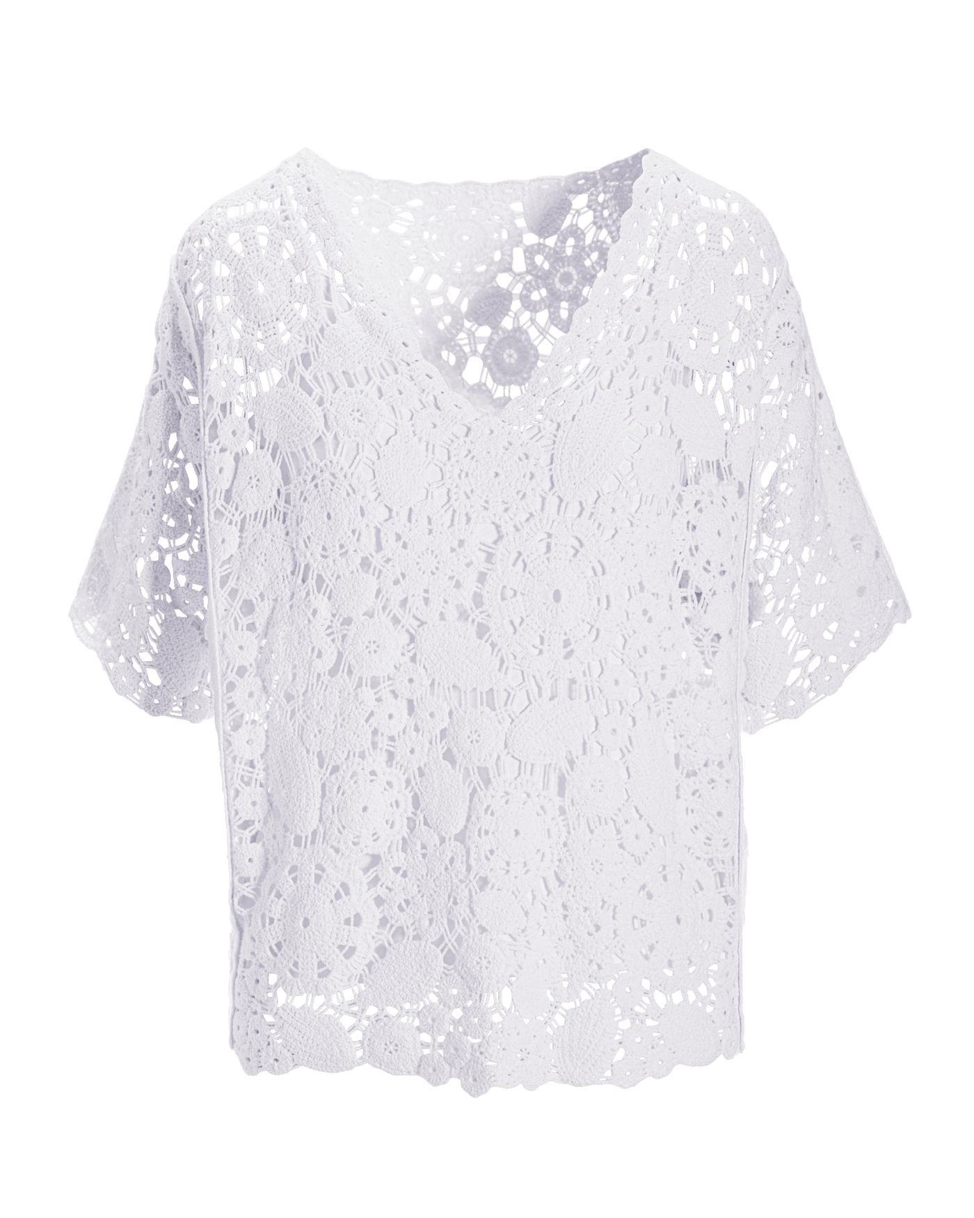 Crochet Effortless V Neck Short Sleeve Sweater - White | Boston Proper