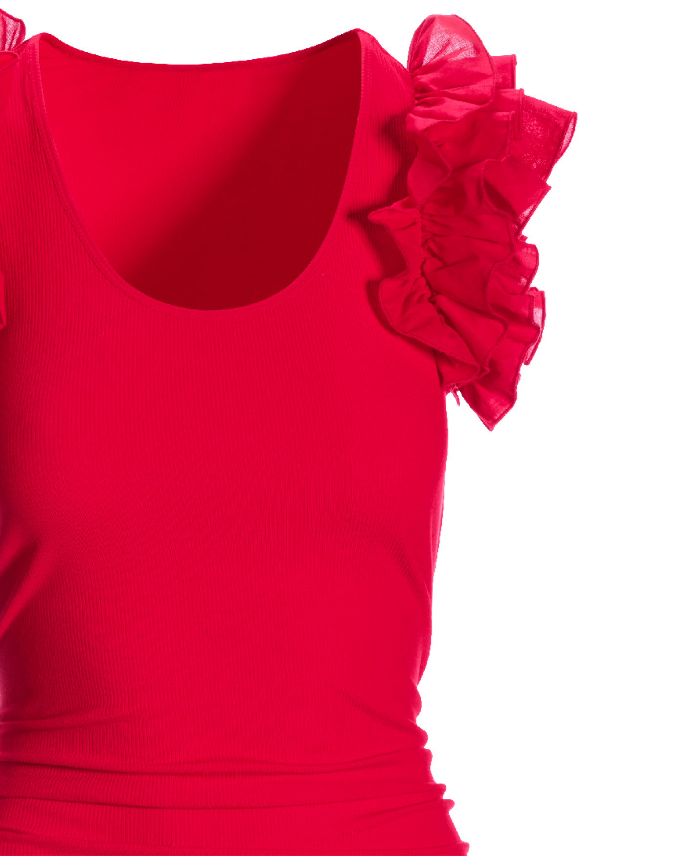 Ruffle Knit Rib Ruched Dress - Racing Red | Boston Proper Ruffle Knit Rib Ruched Dress - Racing Red | Boston Proper