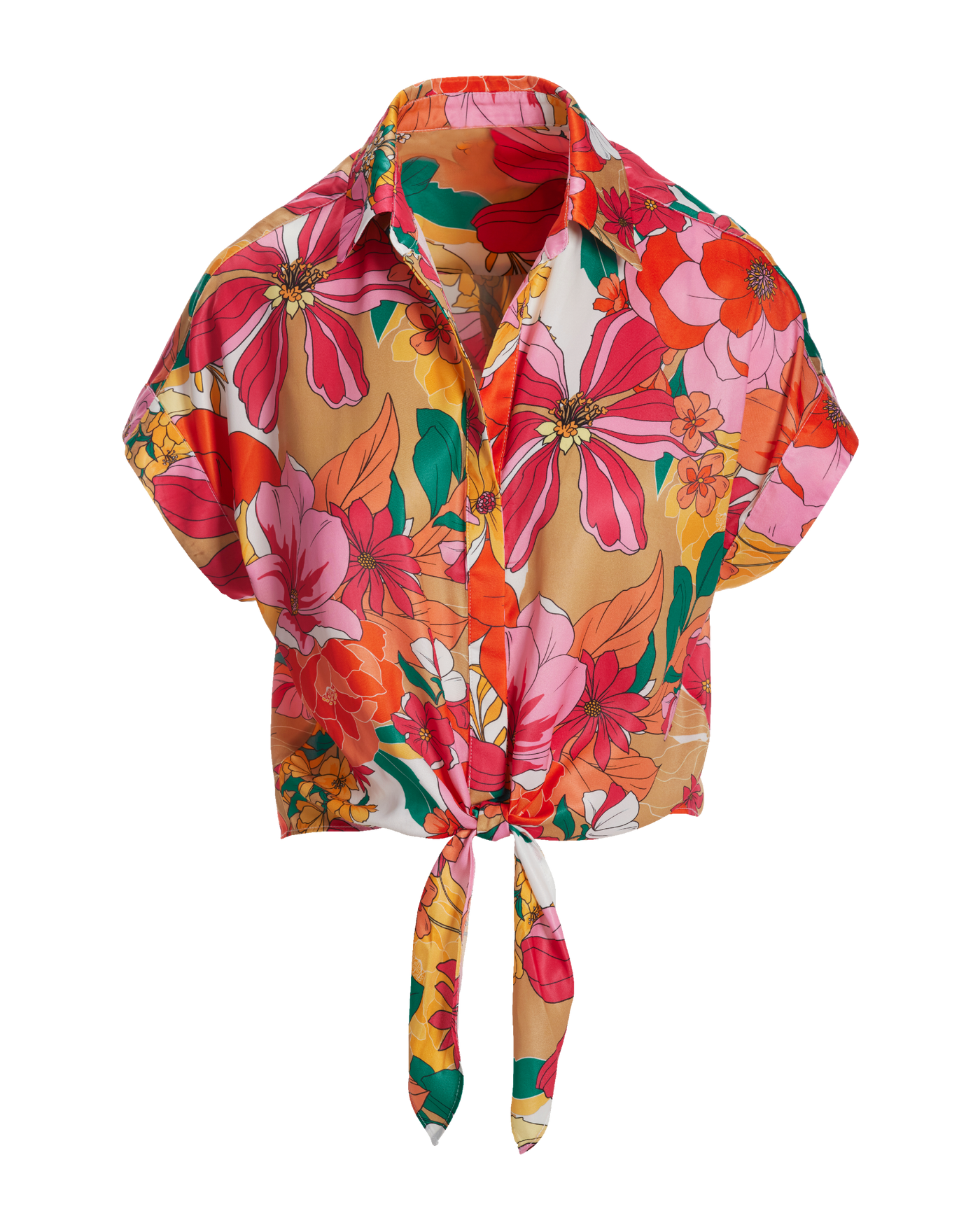 Chic Floral Garden Print Short Sleeve Button-Up Shirt Multi