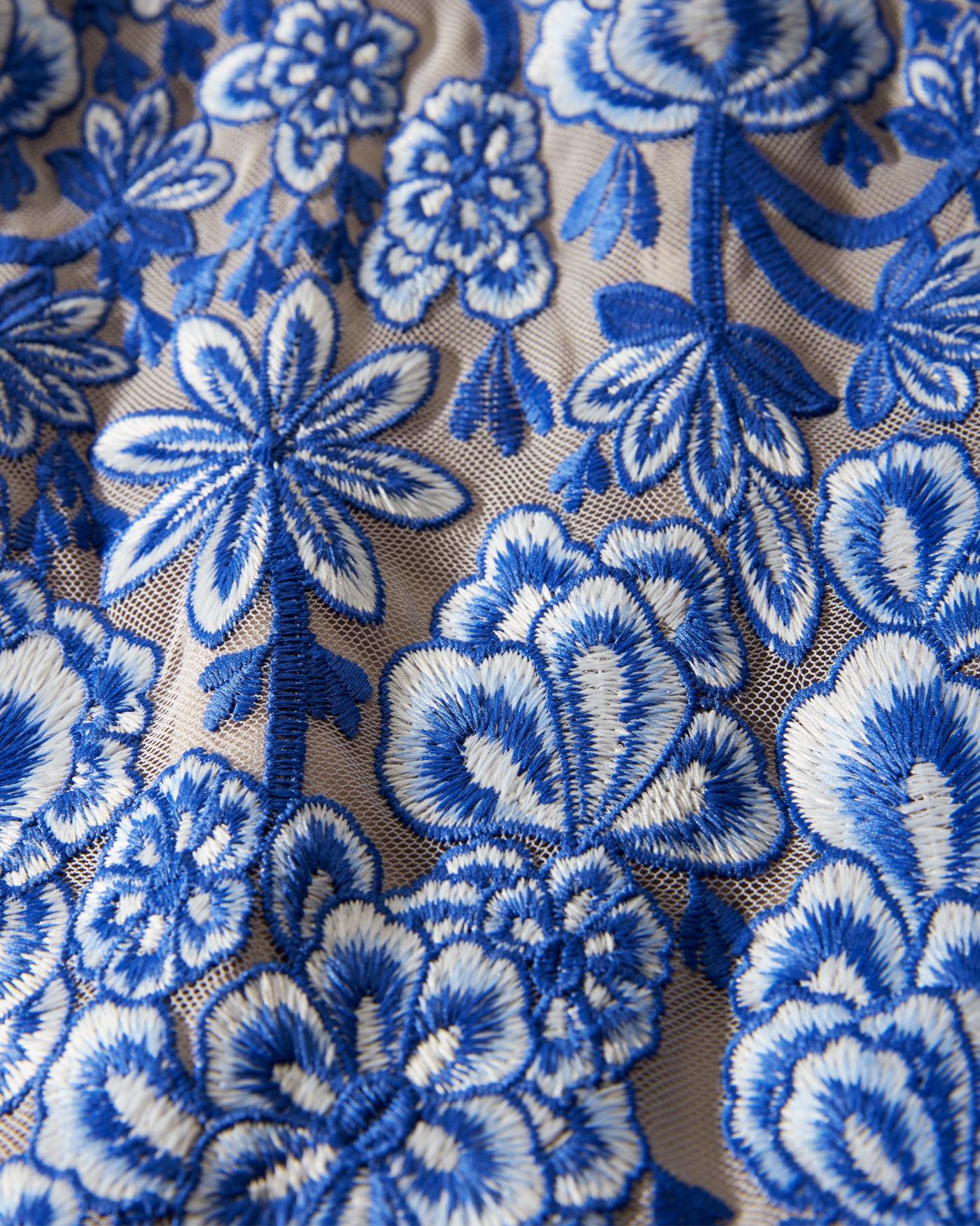Floral Embroidered Mesh High Neck Sheath Dress - Blue Multi | Boston Proper