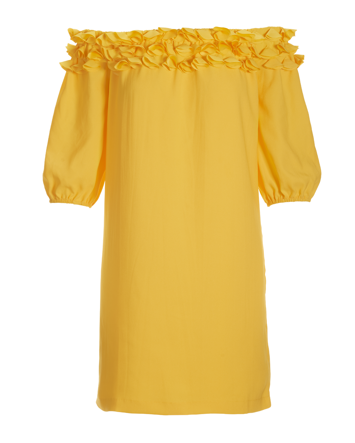 slim fit dress slacks Berrylush Women Solid Yellow Round Neck Bell Sleeve A-Line Mini Dress main image 1