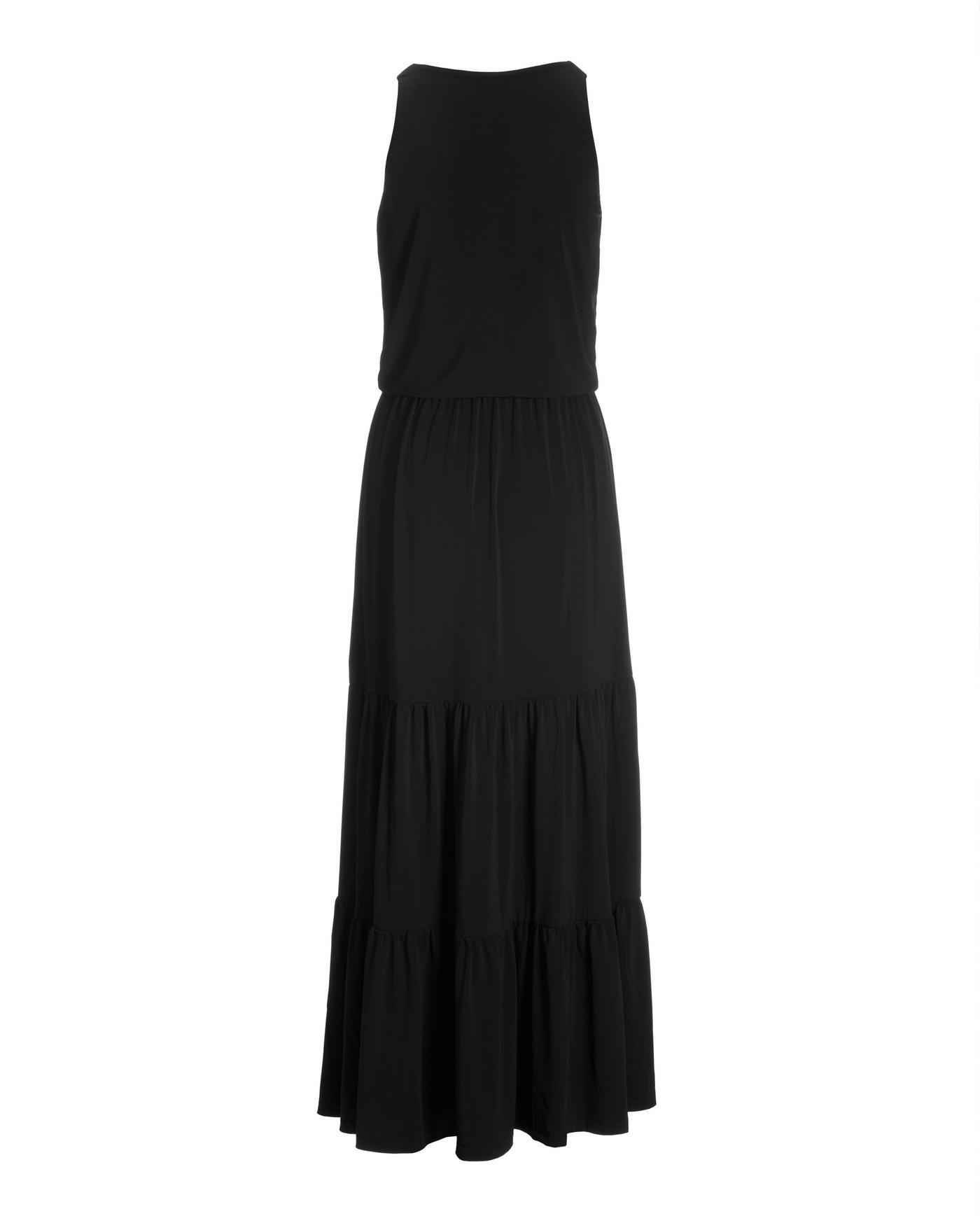 black cotton tiered maxi dress Strappy tiered cotton poplin maxi dress-Midnight Black main image 1