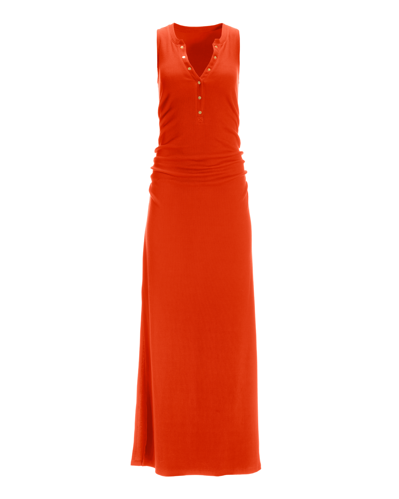 Ruched Knit Henley Maxi Dress - Red Orange | Boston Proper
