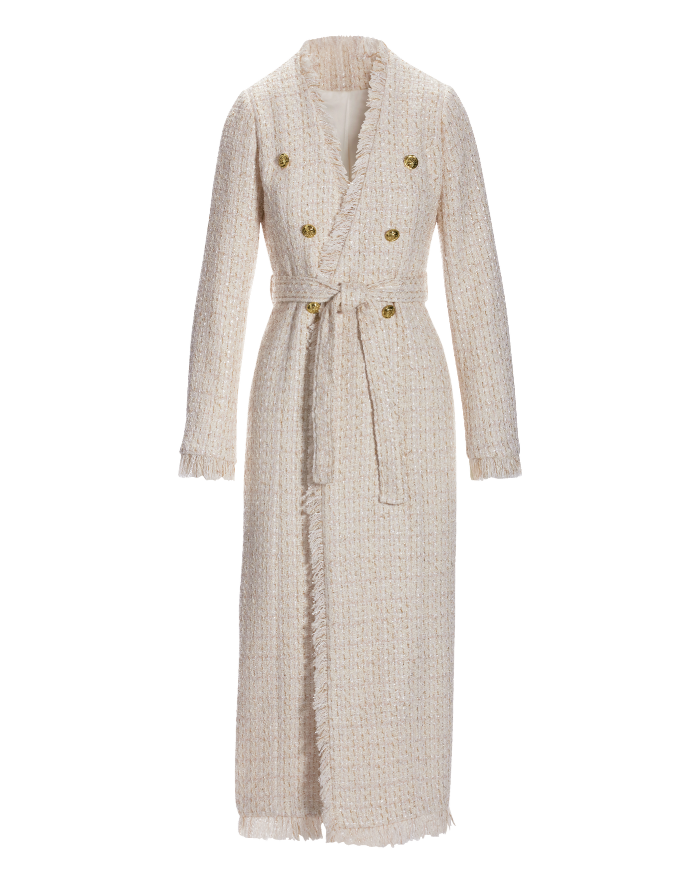 Tweed Metallic Tie Waist Duster Off - White/Gold | Boston Proper